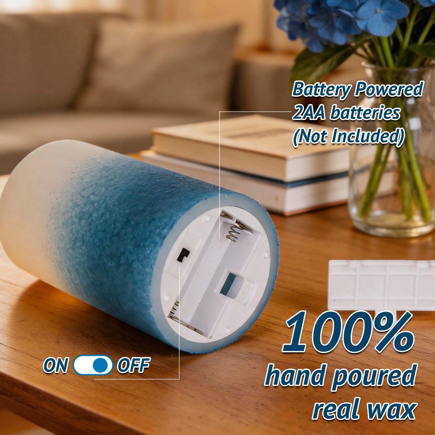 AFINETH Blue Gradient Flameless Pillar Candles, Real Wax LED Candles with Remote & Timer, Battery Operated Decorative Candles for Coastal Home Decor, Set of 3