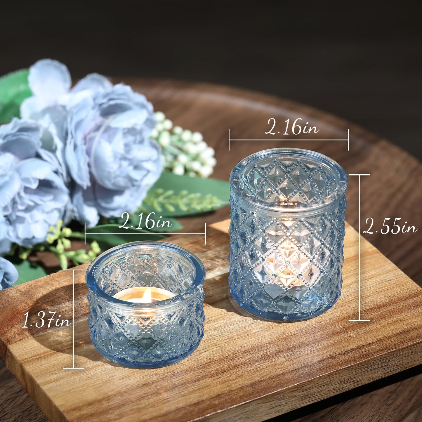 MATAHUM 20 Pcs Blue Tealight Candle Holders,Glass Votive Candle Holders Bulk, 2 Sizes for Wedding Centerpieces, Beach Theme Bridal Shower, Baby Boy Shower, and Birthday Party Decor