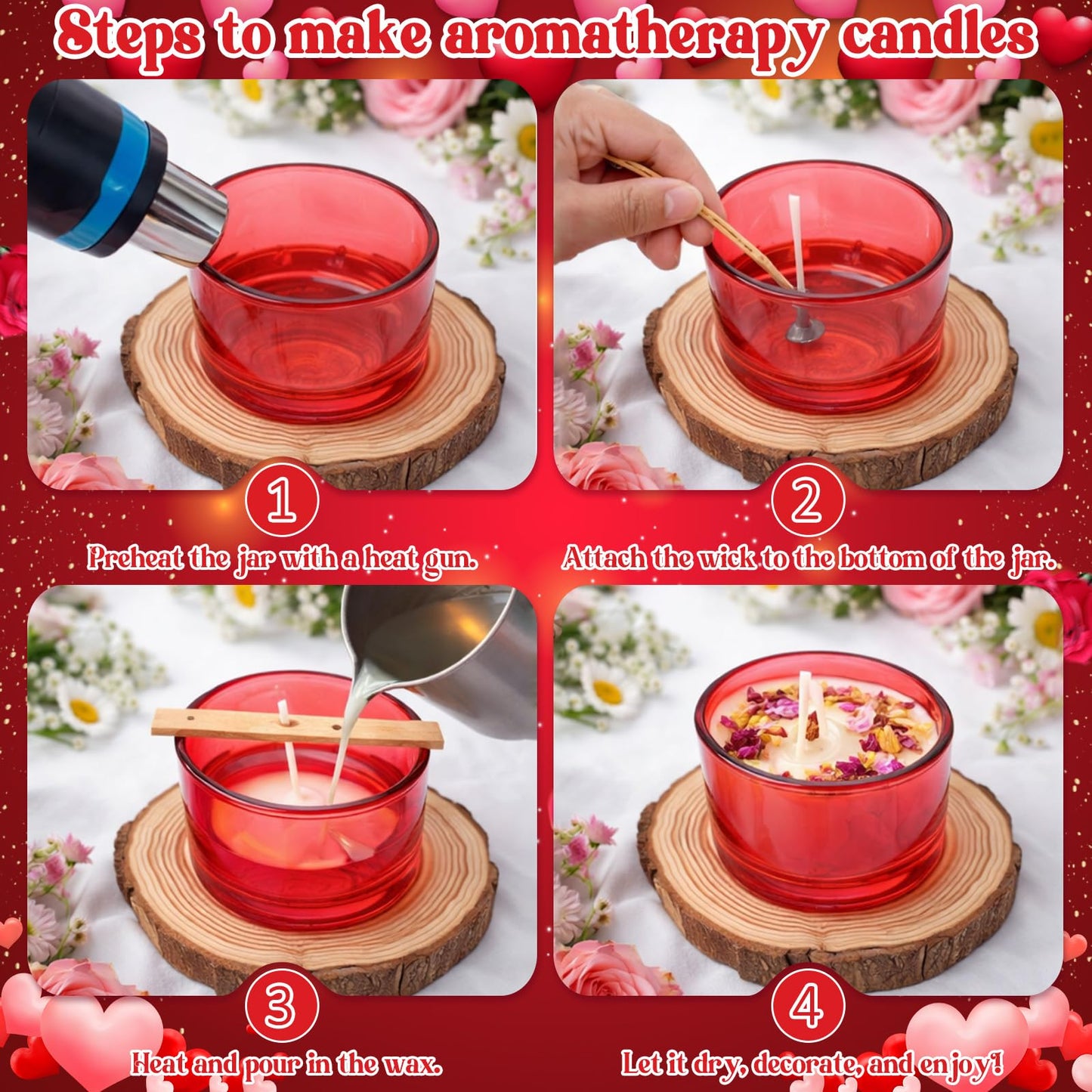 Acellegic 30 Pack 4.73 OZ Thick Candle Jars for Making Candles, Candle Jar, Wide Mouth Glass Empty Jars with Bamboo Lids for Making Candles, Bulk Container Dishwasher Safe (Red)