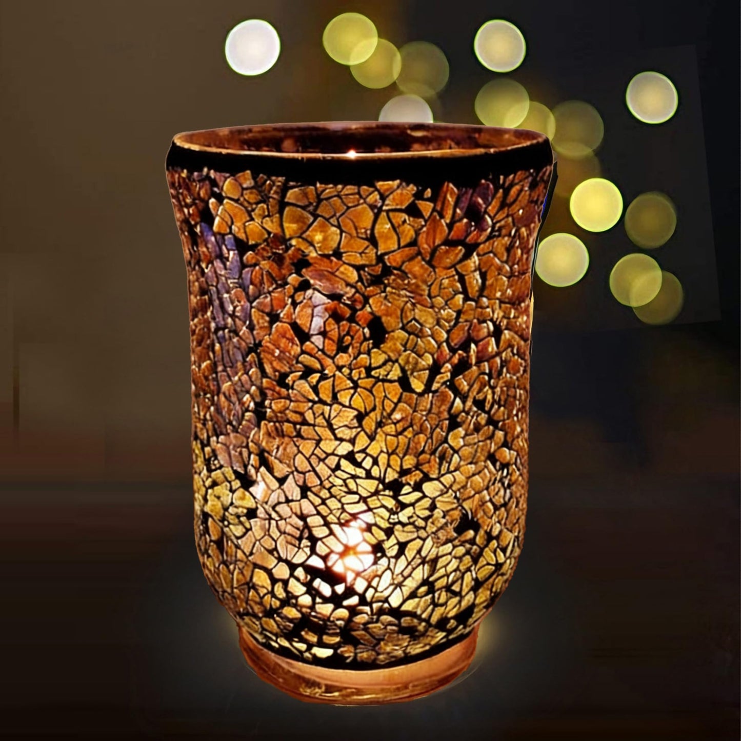 Glass Candlestick Romantic Mosaic Broken Candlelight Aromatherapy Candle Cup for Valentine's Day Christmas Thanksgiving Tables Center of Party Decorations(NO Candles)