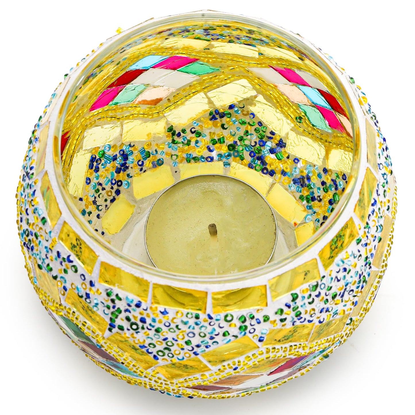 DEAYOU 4 Pack Glass Candle Holders Mosaic, Decorative Glass Tealight Votive Holder Bowl, Scented Candle Stand for Lighting Decor, Gift, Aromatherapy, Also Used as Vase, Pen Holder, Potted Plant Bowl