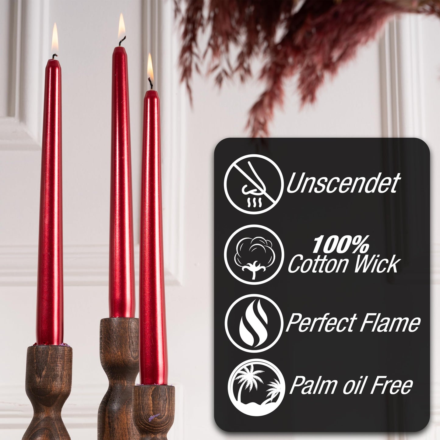 SECEL Pack of 10 Taper Candles, 10 Hours Time, Dripless, Smokeless, Paraffin Wax, with Cotton Wicks, 10 inches, Colorful, Birthday, Home Decor, Weddings, Valentines Day (10, Metallic Gold)