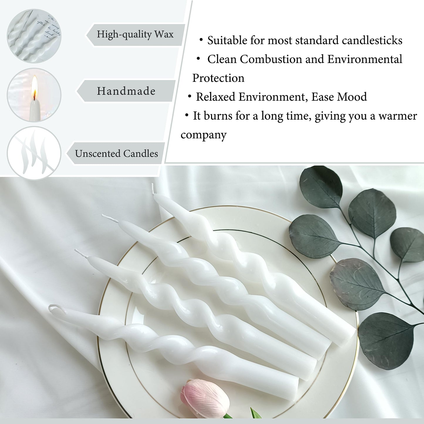8 PCS Twisted Candlesticks Spiral Candles Taper Unscented Taper Candlesticks 10 inch Dinner Candle for Home Decor, Relaxation & All Occasions