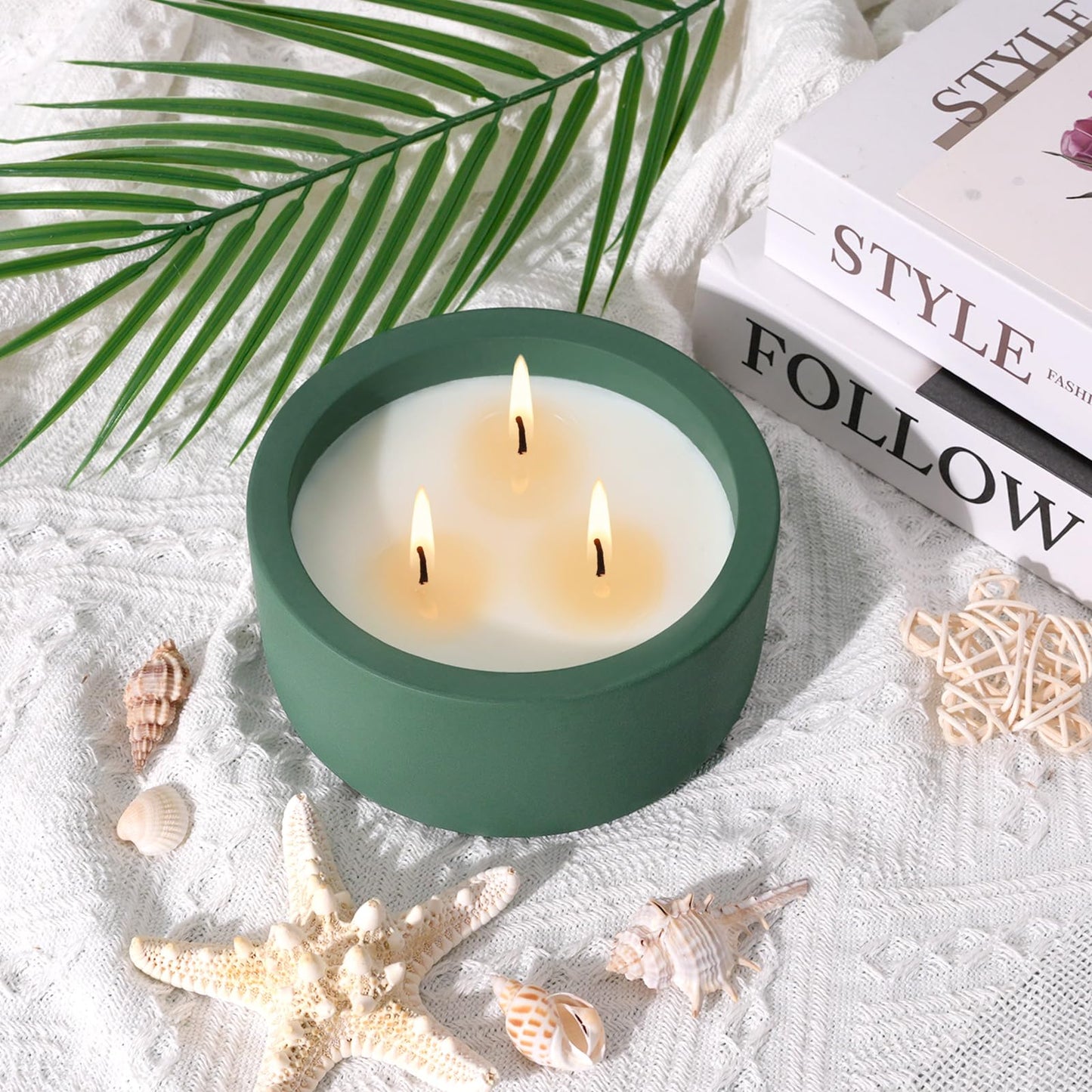 Viyffo 20oz Large Scented Candle - Lemongrass & Bergamot, 3 Wick Home Scented Candle for Women and Men, Non Toxic Soy Candle, Green Ceramic Jar, Luxury Home Fragrance, Spring Décor & Birthday Gift