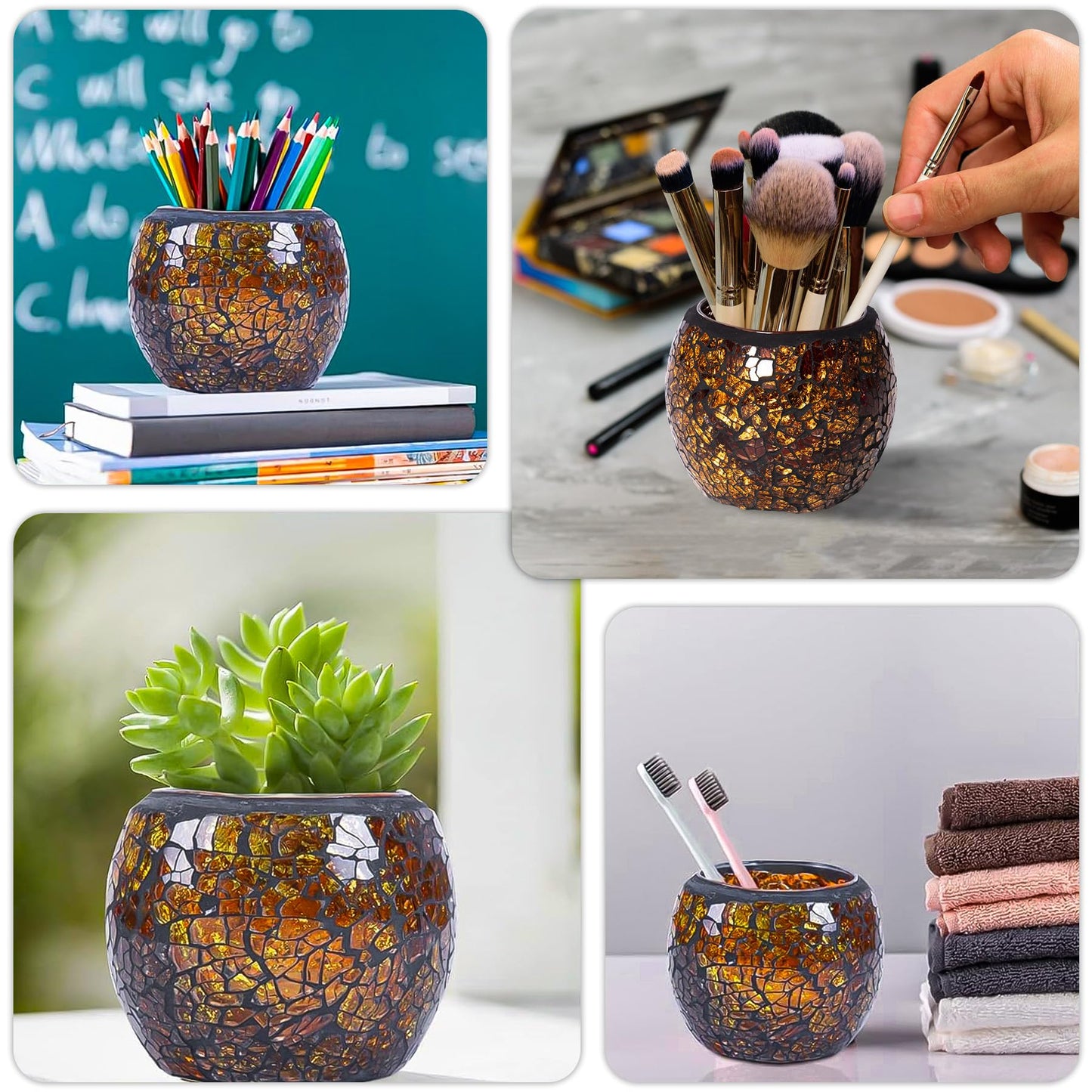 Scented Candle Holder Mosaic Glass Tea Light Holder,Handmade Romantic Glass Tealight Candle Holder for Aromatherapy,Party Décor(NO Candles),Also Used as Vase,Pen Holder,Potted Plants Bowl (Amber)