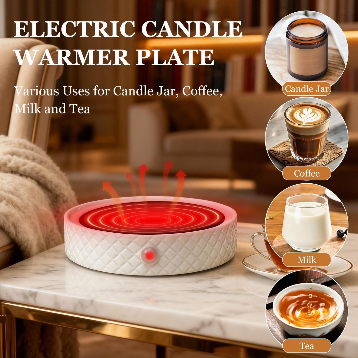 Candle Warmer Plate,with Timer Auto Shut Off Ceramic Electric Large Candle Wax Melt Warmer for Jar Candles, Mug Warmer for Coffee Cup Beverage Milk Tea for Home Office(White)