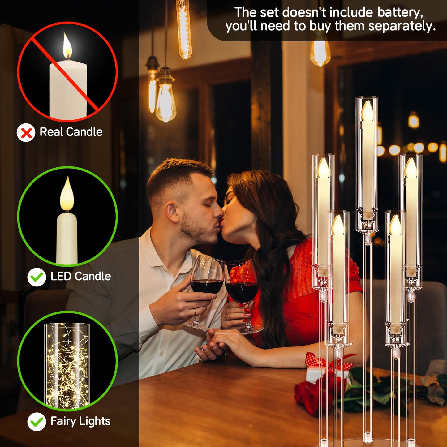2Pcs 26.8'' Acrylic Candelabra Centerpieces for Wedding Table Decorations,Clear 5 Arms Candlesticks Holder with Acrylic Shade for Candlelight Dinner Party Fireplace Gift with LED Candle