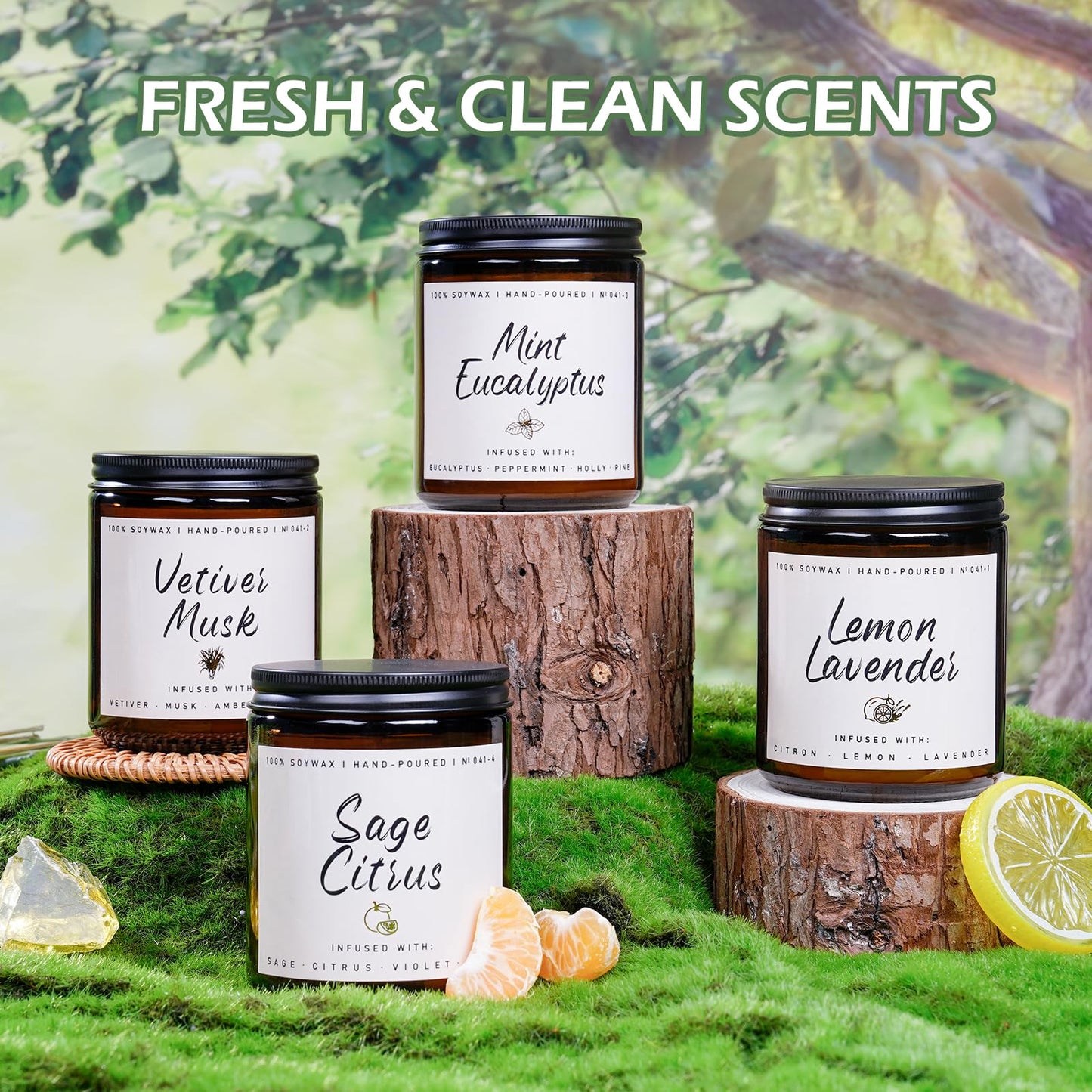 Scented Candles Set | Scented Candle for Home - 4 Pack Candle Gifts, Soy Candles for Home - Aromatherapy Gift of Mint Eucalyptus/Lemon Lavender/Sage Citrus/Vetiver Musk