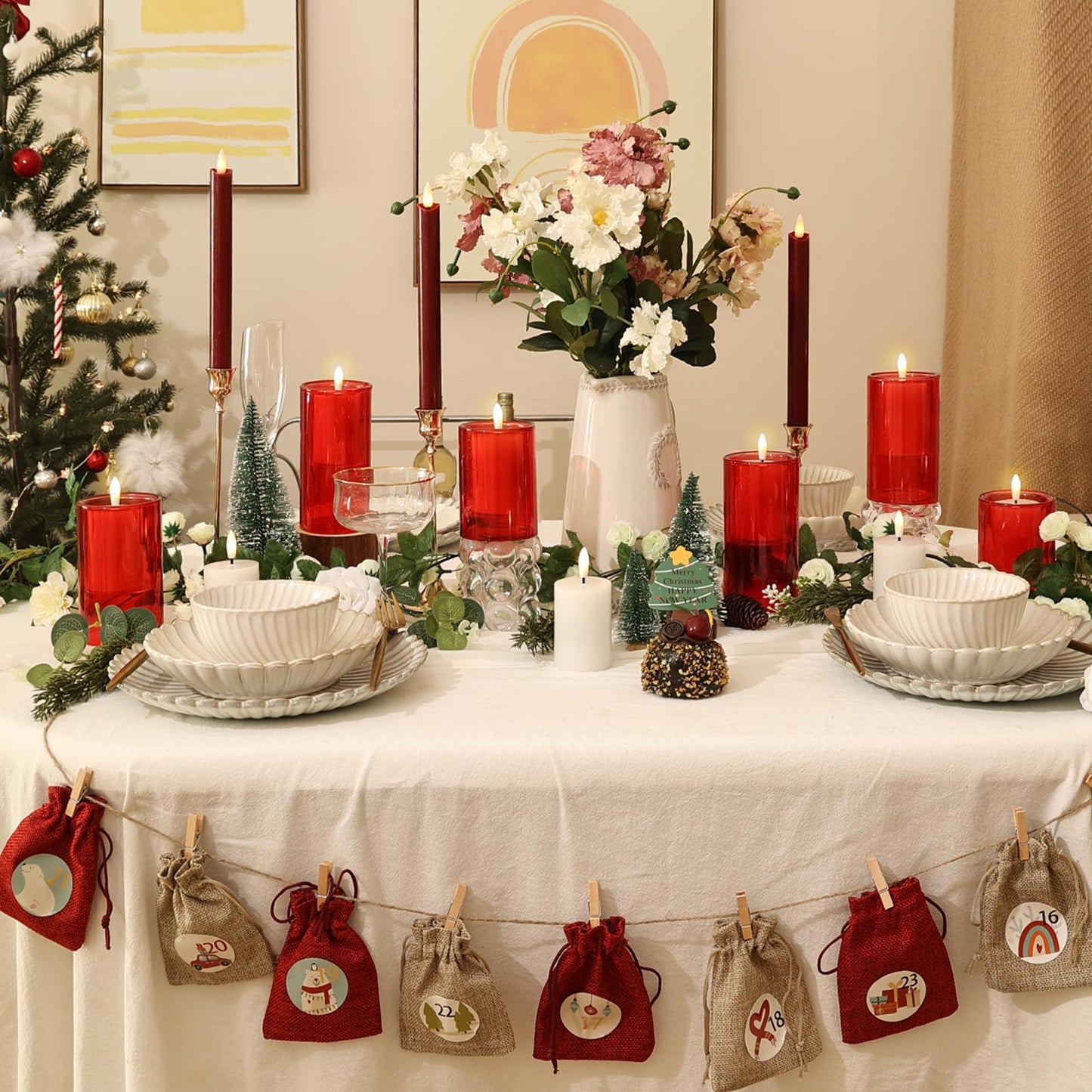 NURADA Flameless Candles with Remote Timer: 3D Wick Battery Operated Led Pillar Candle Fake Candles Set for Wedding Birthday Halloween Christmas Decorations - Red