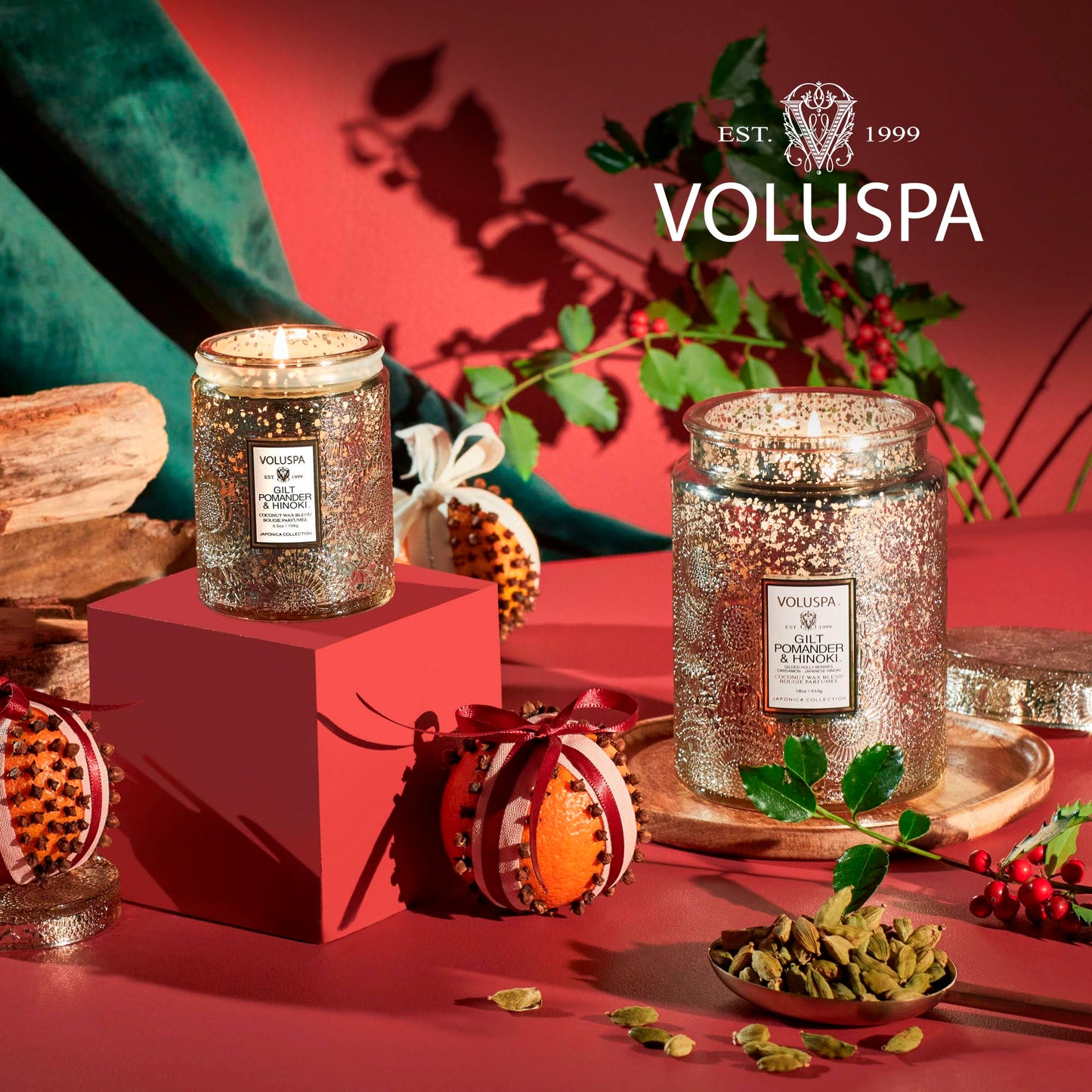 Gilt Pomander Hinoki, Large Candle Jar, 18 oz, 100 Hour Burn Time, Coconut Wax for Clean Burning, Handcrafted in the USA