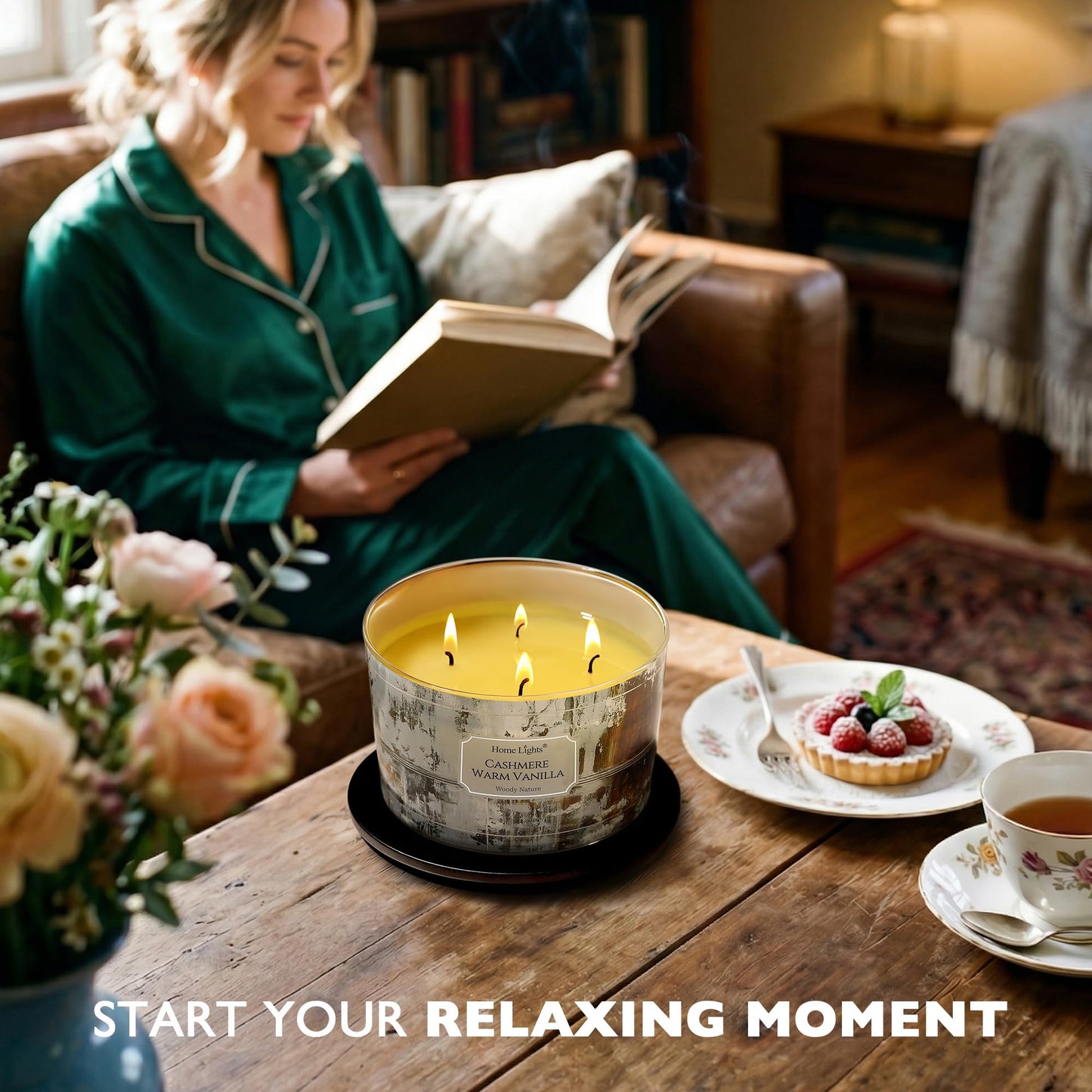 HomeLights Scented Candles for Women & Men, 18oz Candle Jars Aromatherapy 4-Wick Candle, Ideal for Industrial Chic Home Decor and Gifts, Cashmere Warm Vanilla