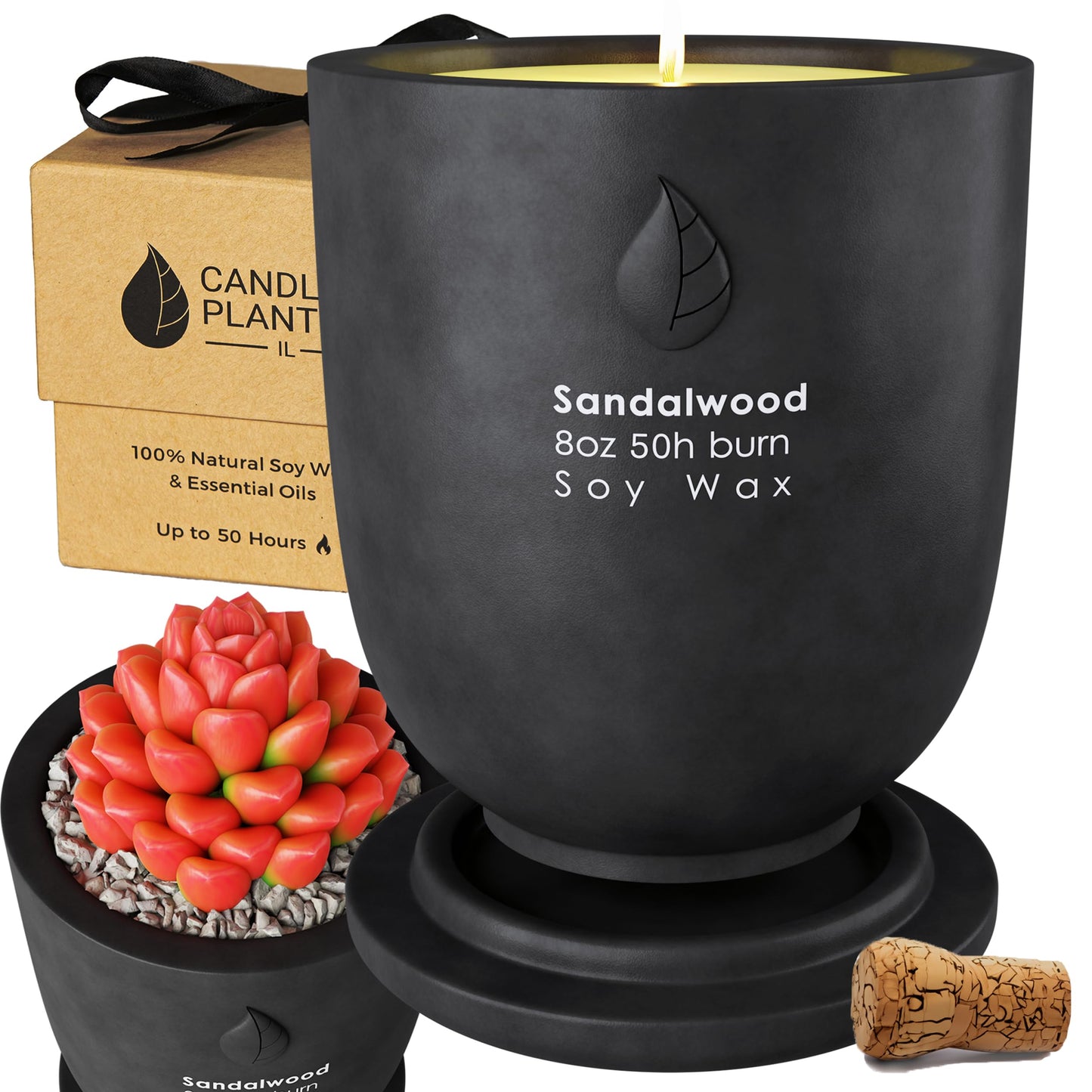 Matani Concrete Cement Candle Planter - Aromatherapy Soy, Dual Purpose Jar Gift (Black Sandalwood)