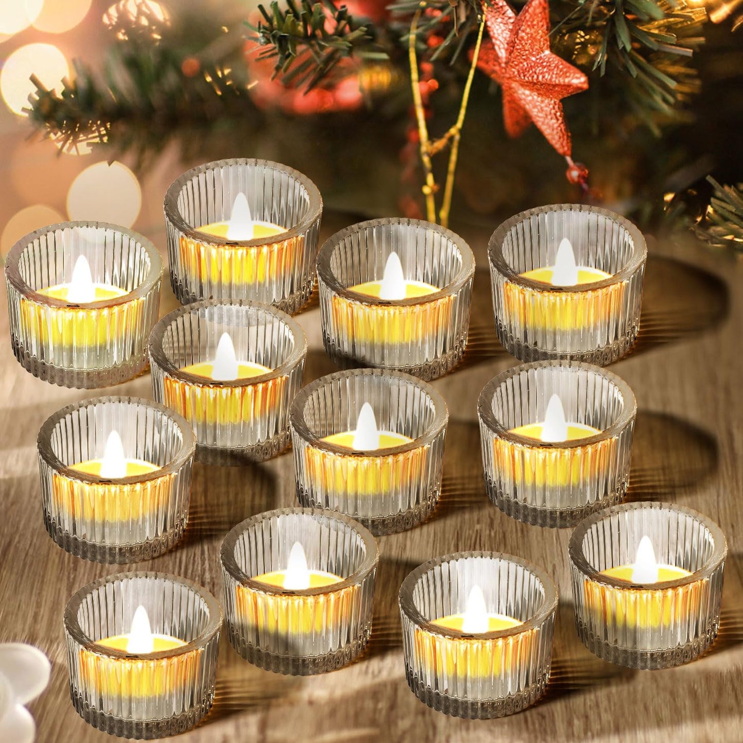 JOYIT Clear Votive Candle Holders Bulk Set of 12, Tealight Candle Holder for Wedding Table Centerpiece, Glass Small Candle Holders for Birthday Party, Valentine's Day, Home Decor (2''X 1.4'')