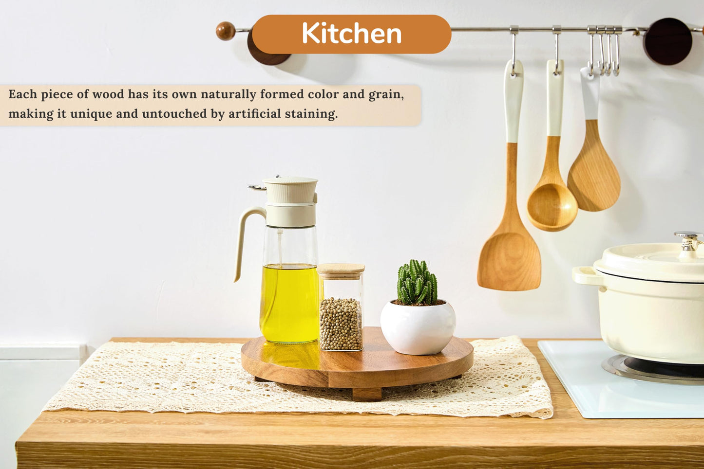 Zurklulu Round 11.8" Acacia Wood Decorative Tray – Farmhouse Wood Riser Pedestal Stand for Kitchen and Bathroom Decor, Counter Display, Vanity Tray (Large, 11.8" Dia)