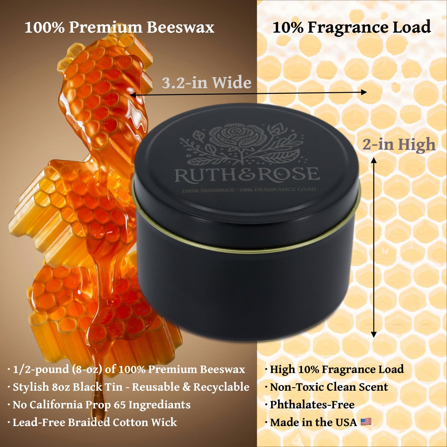 RUTH & ROSE Coffee Shop Scented Candle, 100% Beeswax Candle for Home, 8oz, +65 Hours Burn Time, Aromatherapy Non Toxic Candles, Gift for Women & Men, Made in USA, Perfect for Travel or Gifting
