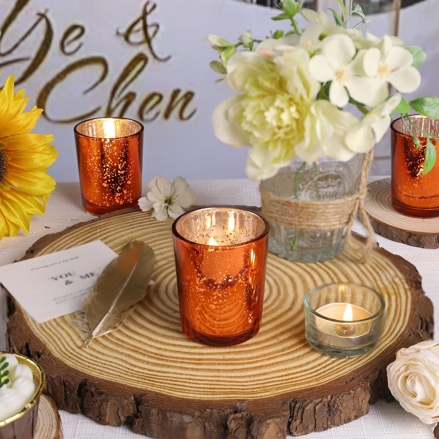 DARJEN 24Pcs Orange Votive Candle Holders, Tea Lights Candles Holders for Wedding Centerpieces & Party Decorations, Fall Home Table and Thanksgiving Day