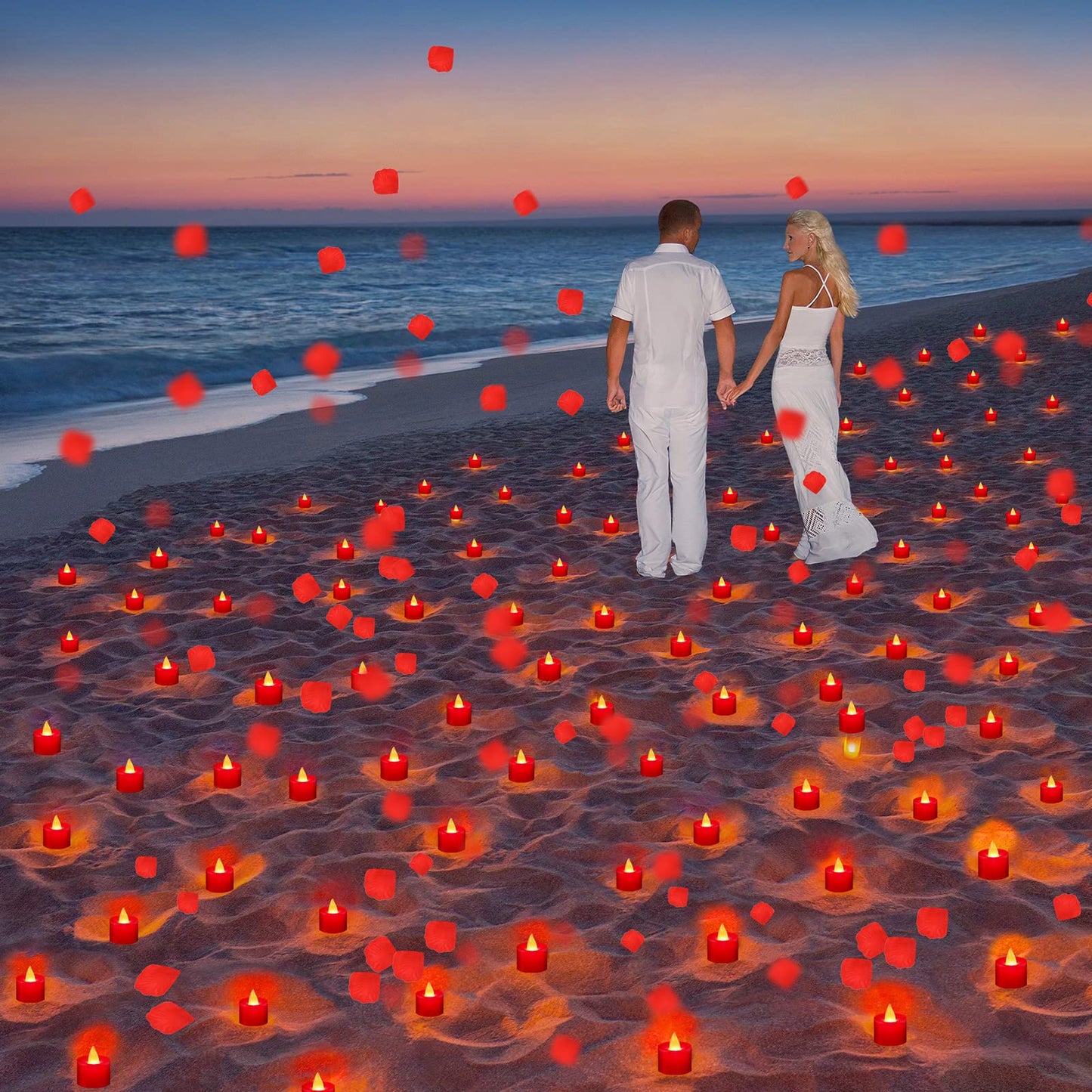 Coume 6000 Pcs Artificial Rose Petals with 72 Pcs Flameless LED Candles Romantic Decorations Fake Candles Anniversary Decorations for Valentine's Day Wedding Night(Red)