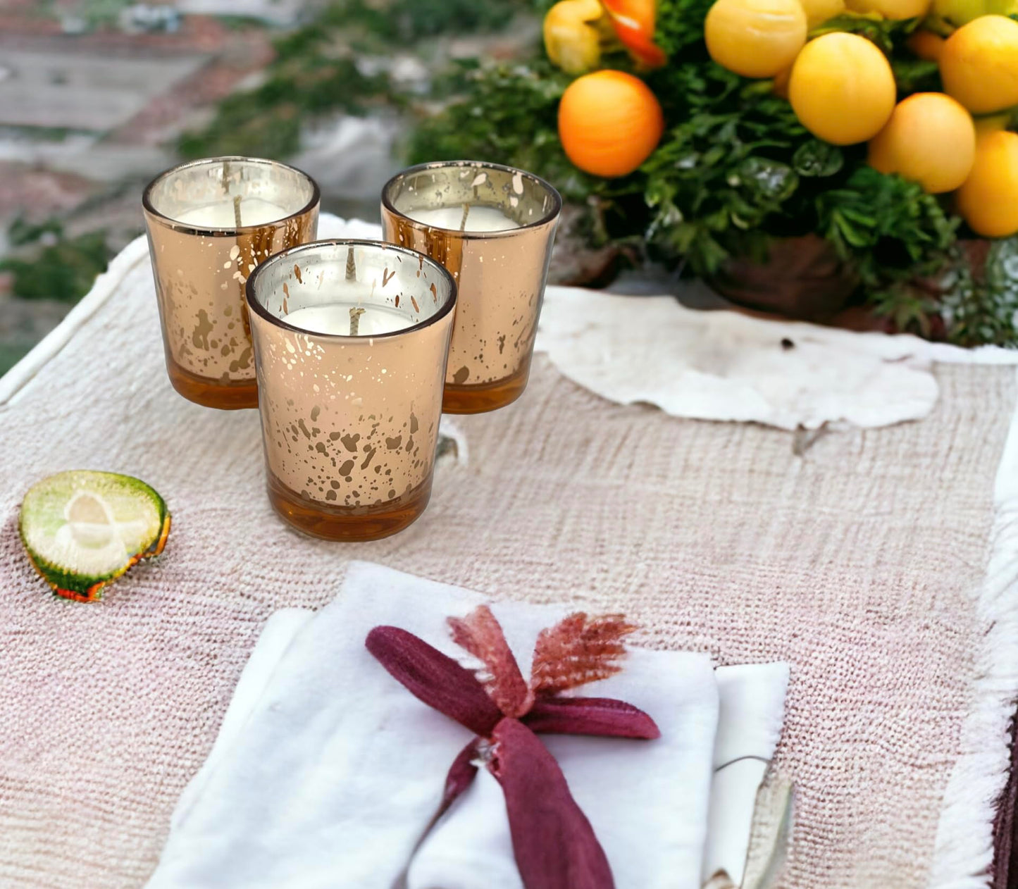 Mister Candle Unscented Rose Glass Votive Candles, Hand Poured 2" Mercury Glass Candle Jars for Home Décor, Wedding Centerpieces, Events, and More, Set of 12