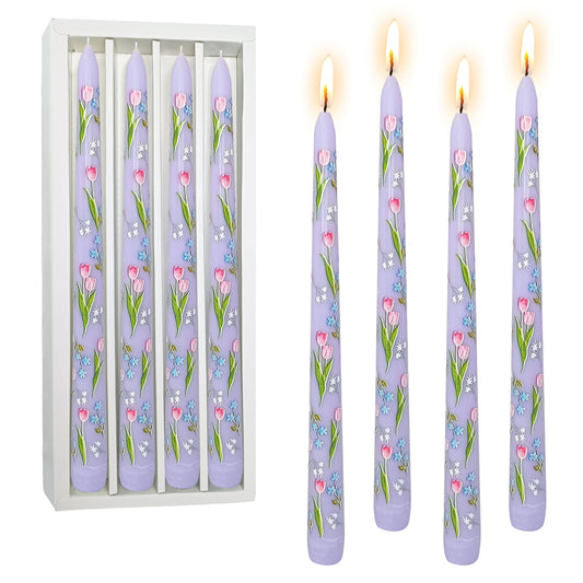 Floral Taper Candles 10 Inch Flower Candle 4pcs Spring Dripless Long Colored Candlesticks Unique Pastel Smokeless Handmade Tapered Candle Sticks for Party Wedding Home Décor