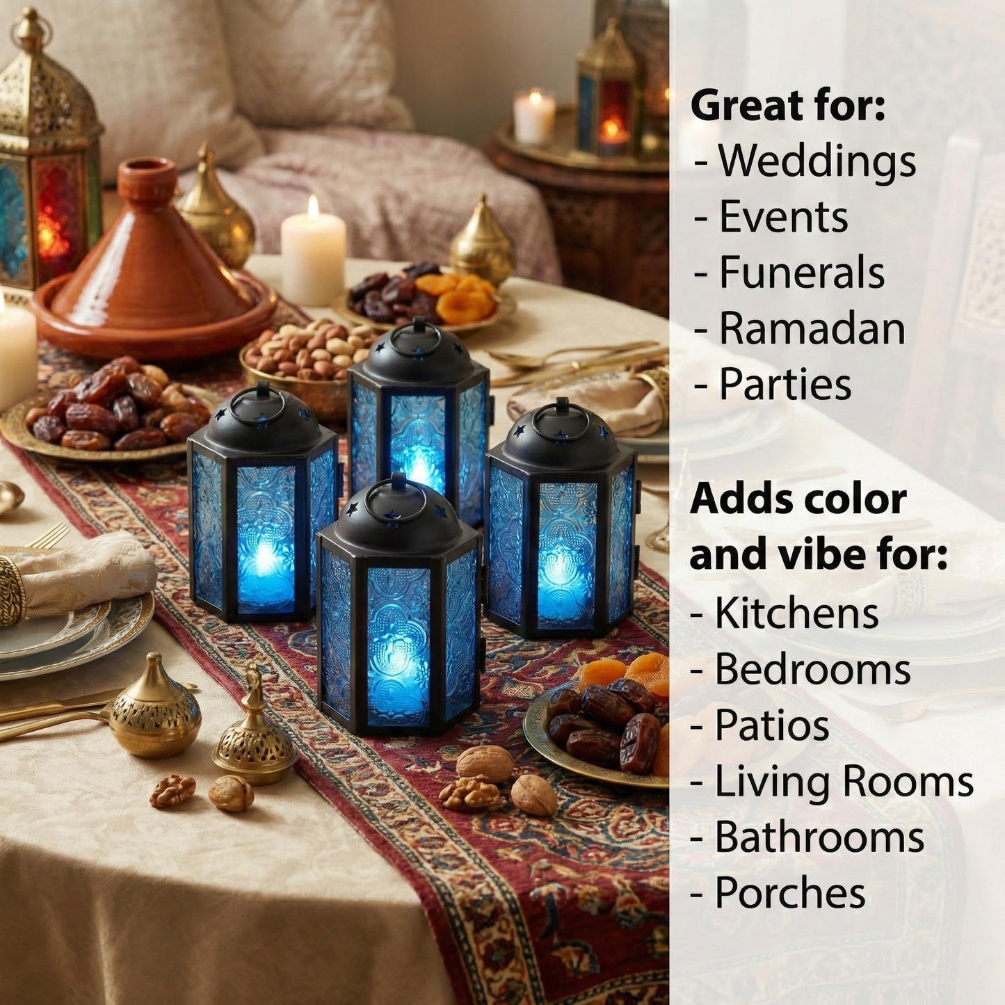Vela Lanterns Tea Light Candle Holders, Votive Holders, Mini Moroccan Lamps, Decorative Metal Hanging Candle Lantern, Table Centerpieces, Small Indoor Shelf Decor, Turkish Ramadan Decor, 16pc, Blue