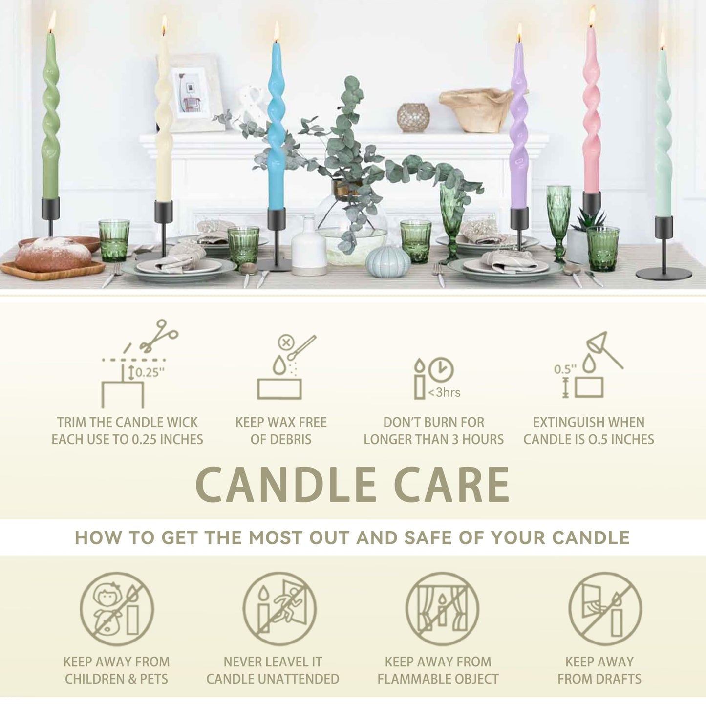 10 Inches Spiral Taper Candles Sticks Ivory Twisted Candle Dripless Unscented Long Candles Handmade Candlesticks for Wedding Dinner Holiday Decor, Set of 4