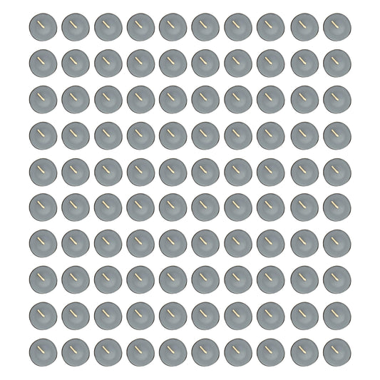 Mega Candles 100 pcs Unscented Gray Tea Lights Candles, Pressed Wax Candle 3.5 Hour Burn Time, Home Décor, Wedding Receptions, Occasions, Festivities, Events, Meditations, Spa, Prayers, Vigil