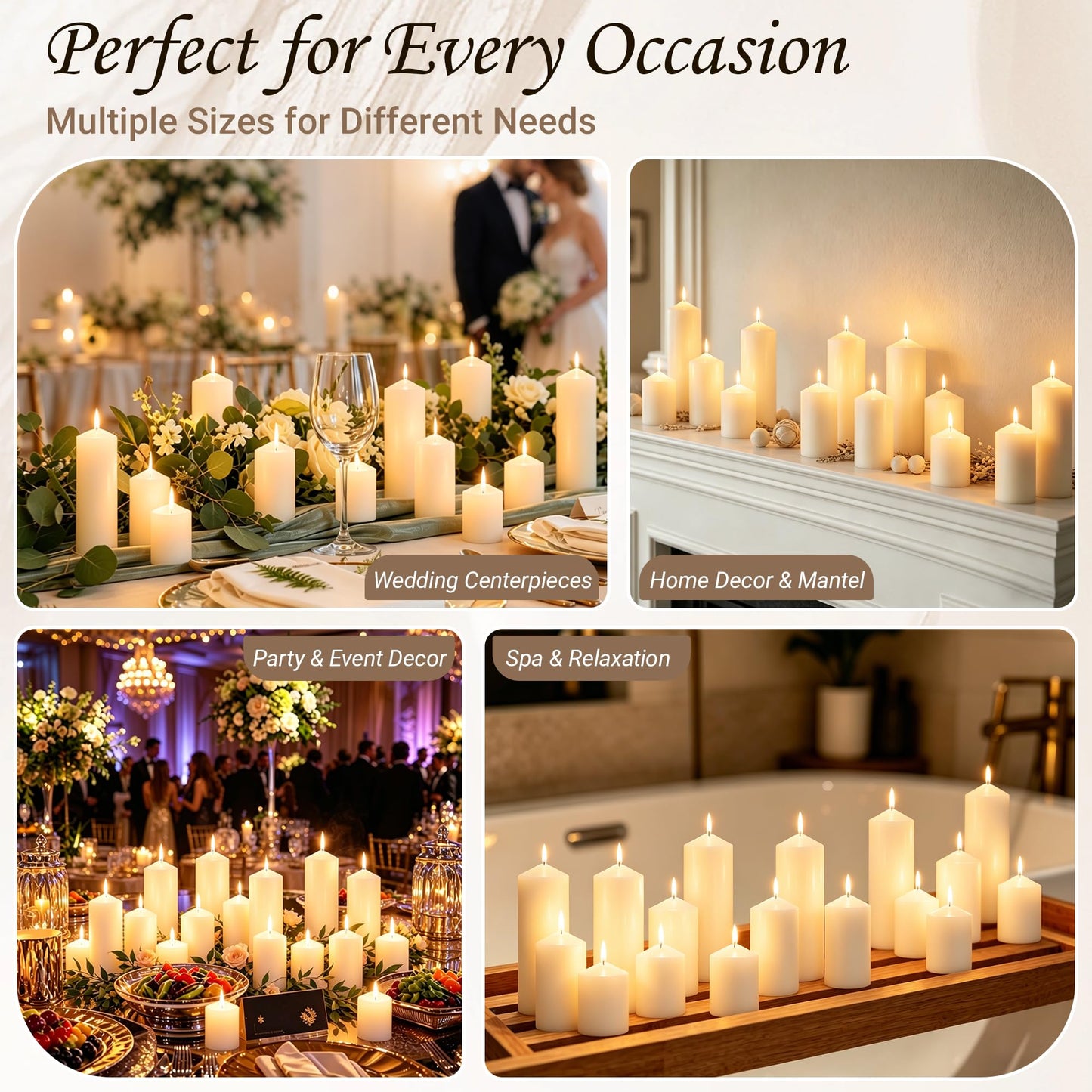 CCXTNQS Ivory White Pillar Candles, 2x3/4/6 Inch Unscented Candle Bulk Set of 18, Dripless Smokeless Long Burning Candles for Wedding Centerpieces, Home Decor, Mantel