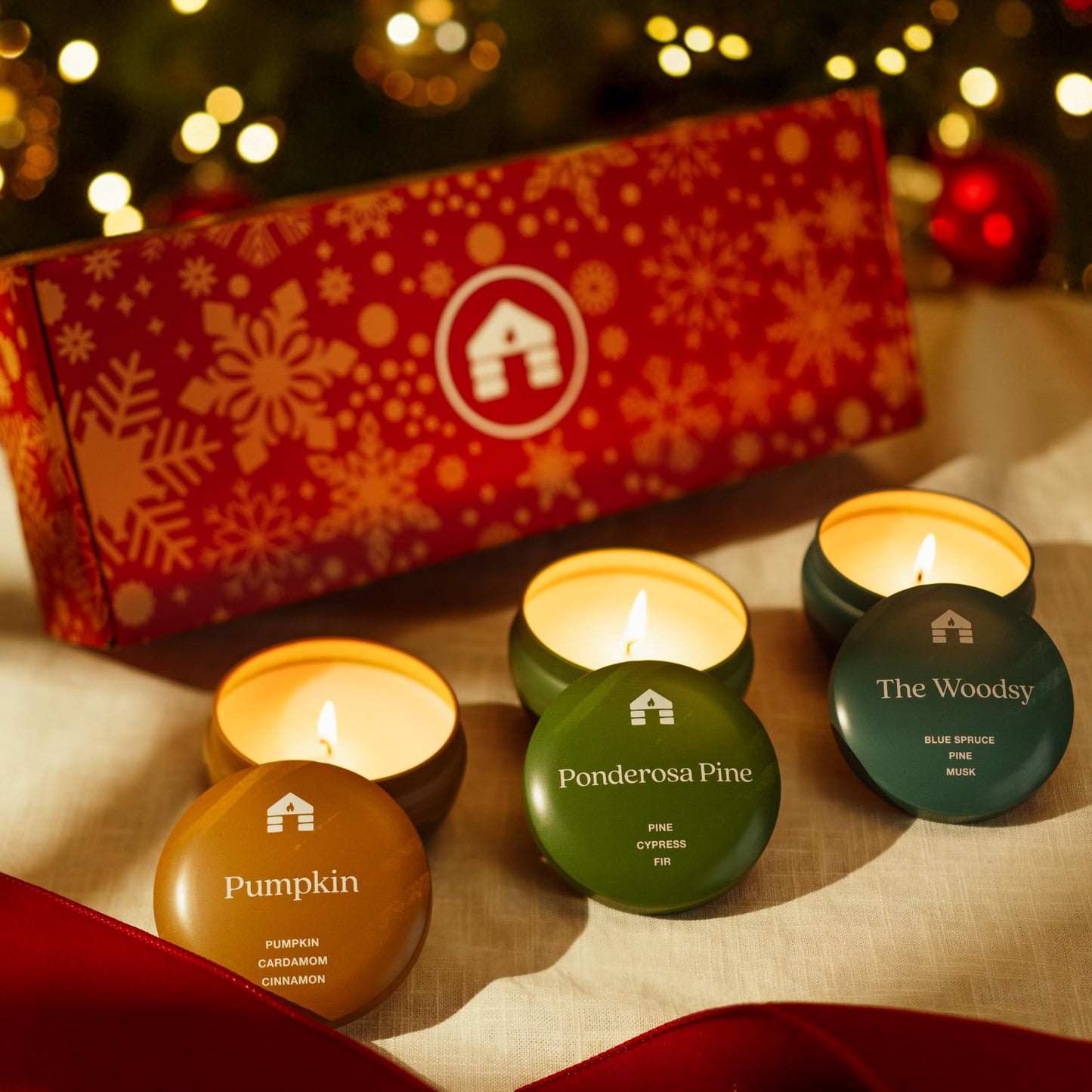 Bluecorn Aromática Holiday Candle Gift Set, 3 Tins Pumpkin, Ponderosa Pine & The Woodsy, Vegan Coconut Wax, Clean Burning & Long Lasting Candles, Candle Set, American Made, 3 Ct, 8 Oz Each