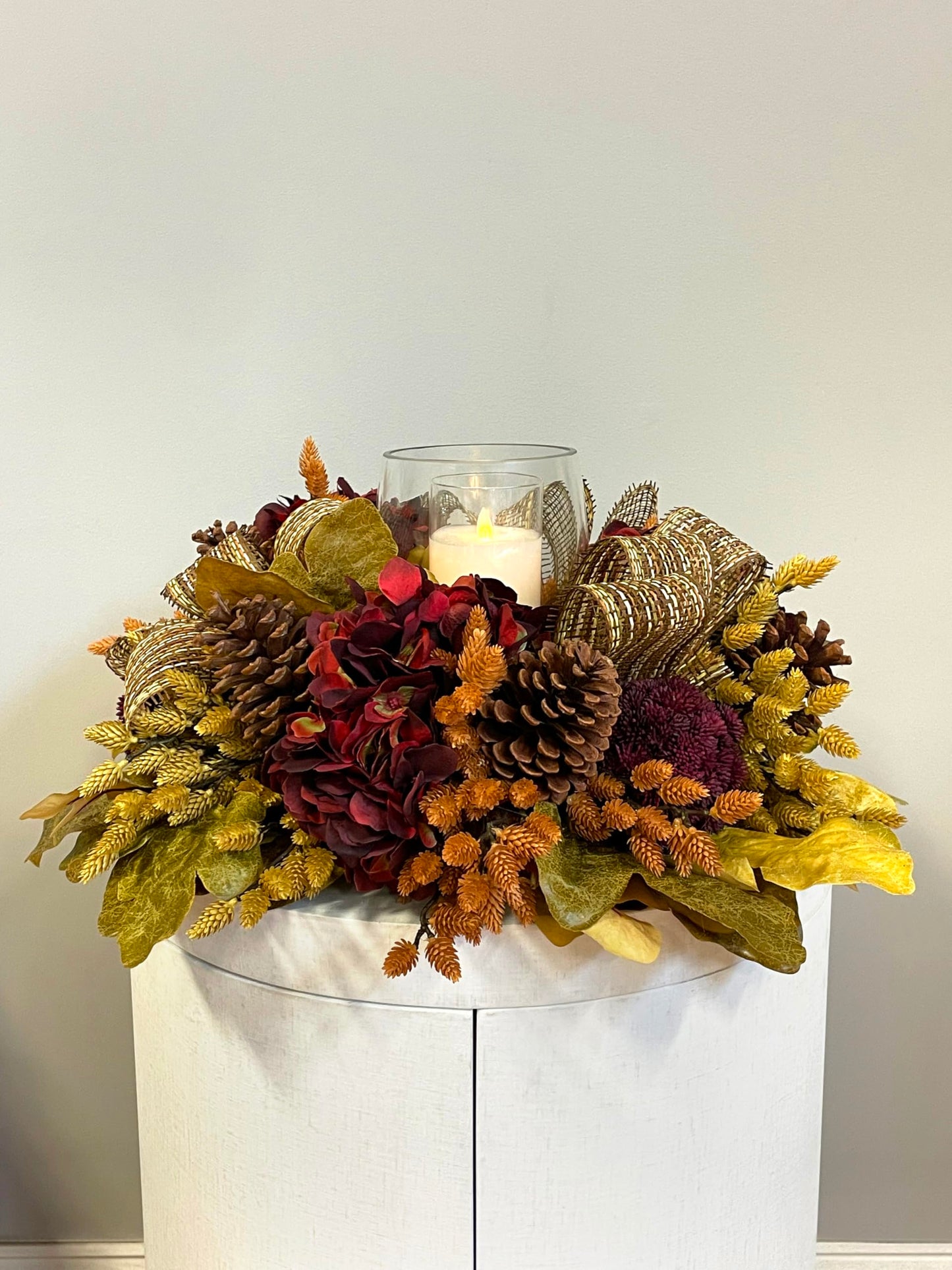 Fall Candleholder Centerpiece with Pinecones