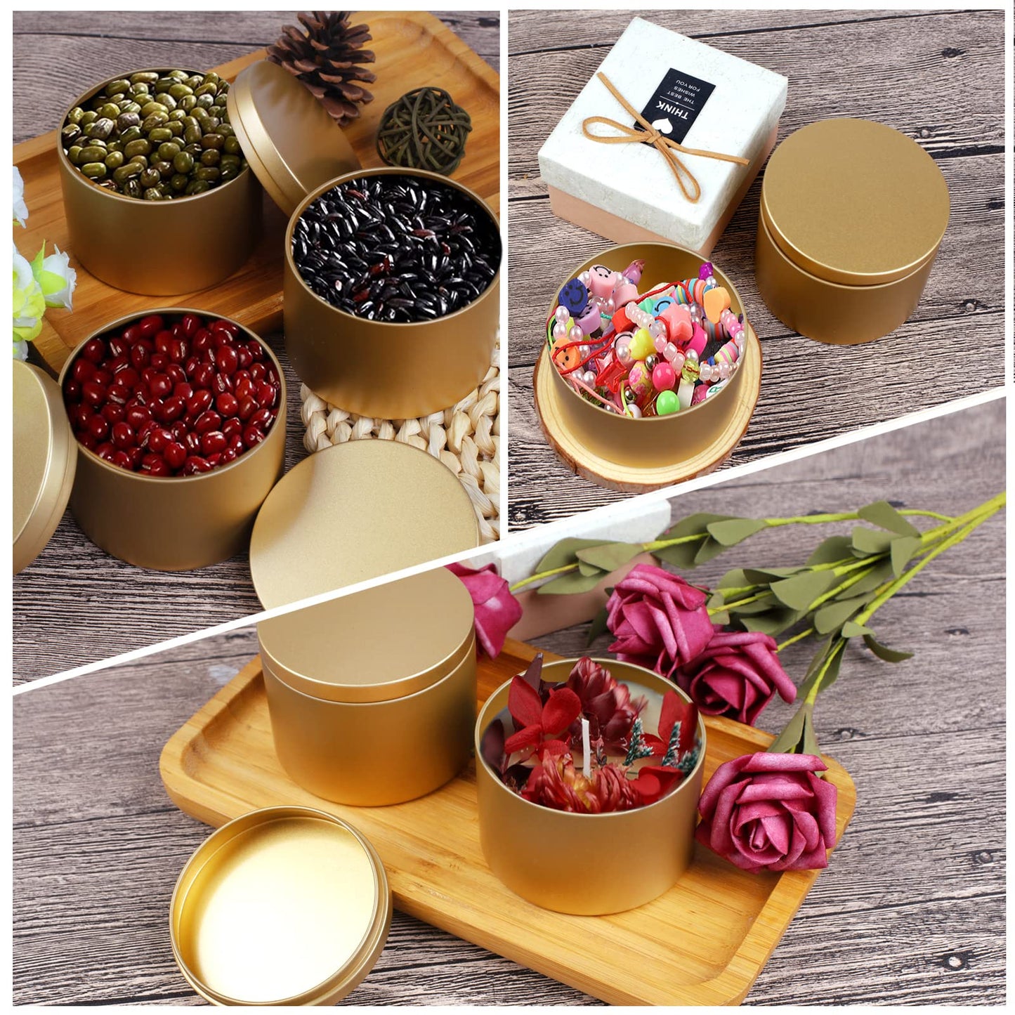 BBAXI 4oz Gold Candle Tins 24Pcs,Empty Candle Jars for Making Candles, DIY Candle Containers,Round Metal Tins with Lids for Candle Making