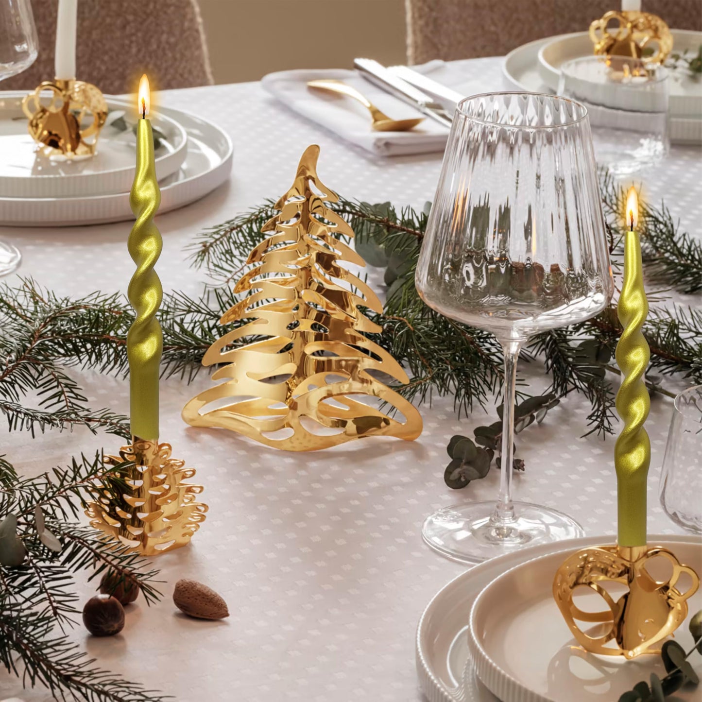 Metallic Twisted Taper Candles Set of 2 10 Inch Christmas Twisted Long Golden Candles for Halloween Christmas Home Dinner Party Wedding