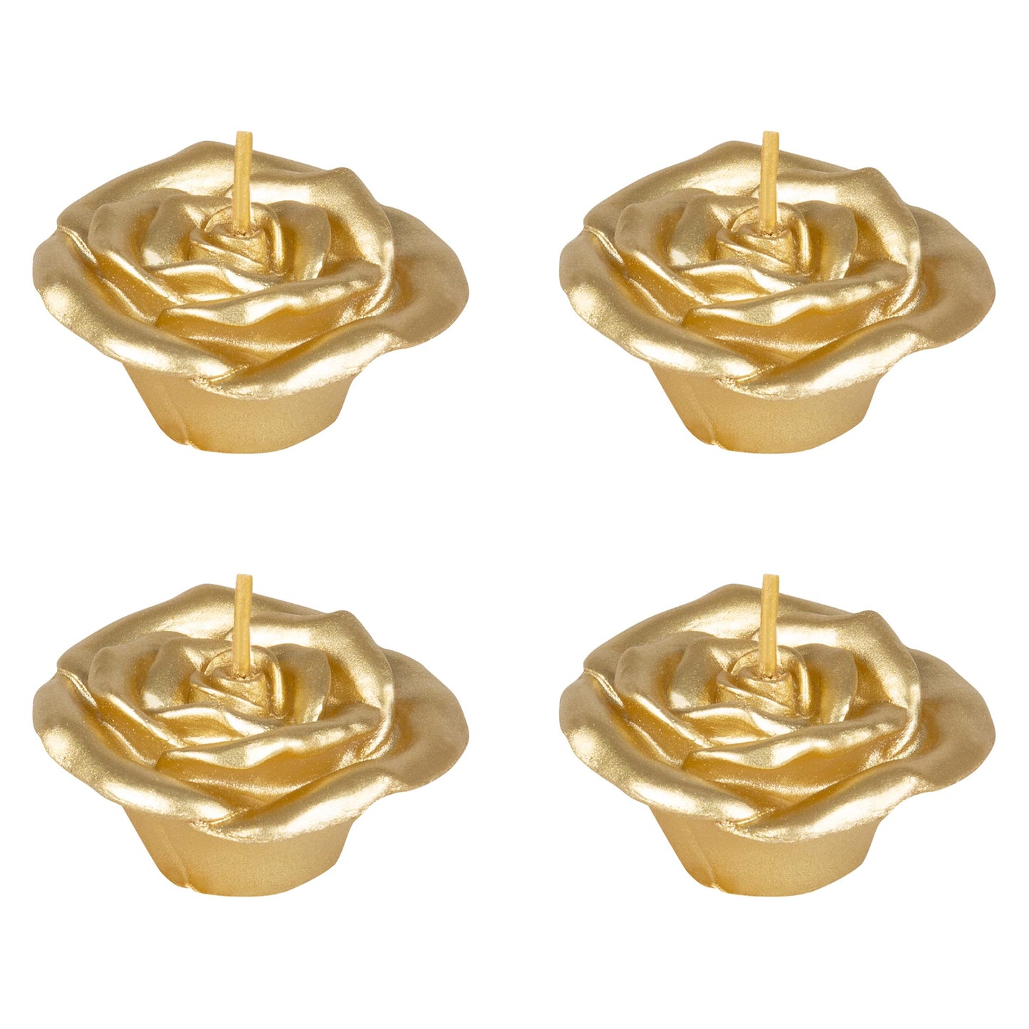 Mega Candles 4 pcs Unscented Rose Petals Flower Gold Floating Candles, Hand Poured Wax Candle 2 Inch Diameter, Home Décor, Wedding Centerpieces, Holidays, Occasions, Events, Festivities