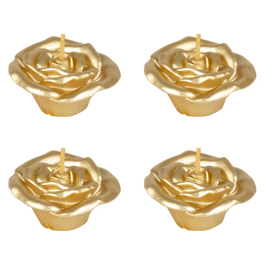 Mega Candles 4 pcs Unscented Rose Petals Flower Gold Floating Candles, Hand Poured Wax Candle 2 Inch Diameter, Home Décor, Wedding Centerpieces, Holidays, Occasions, Events, Festivities
