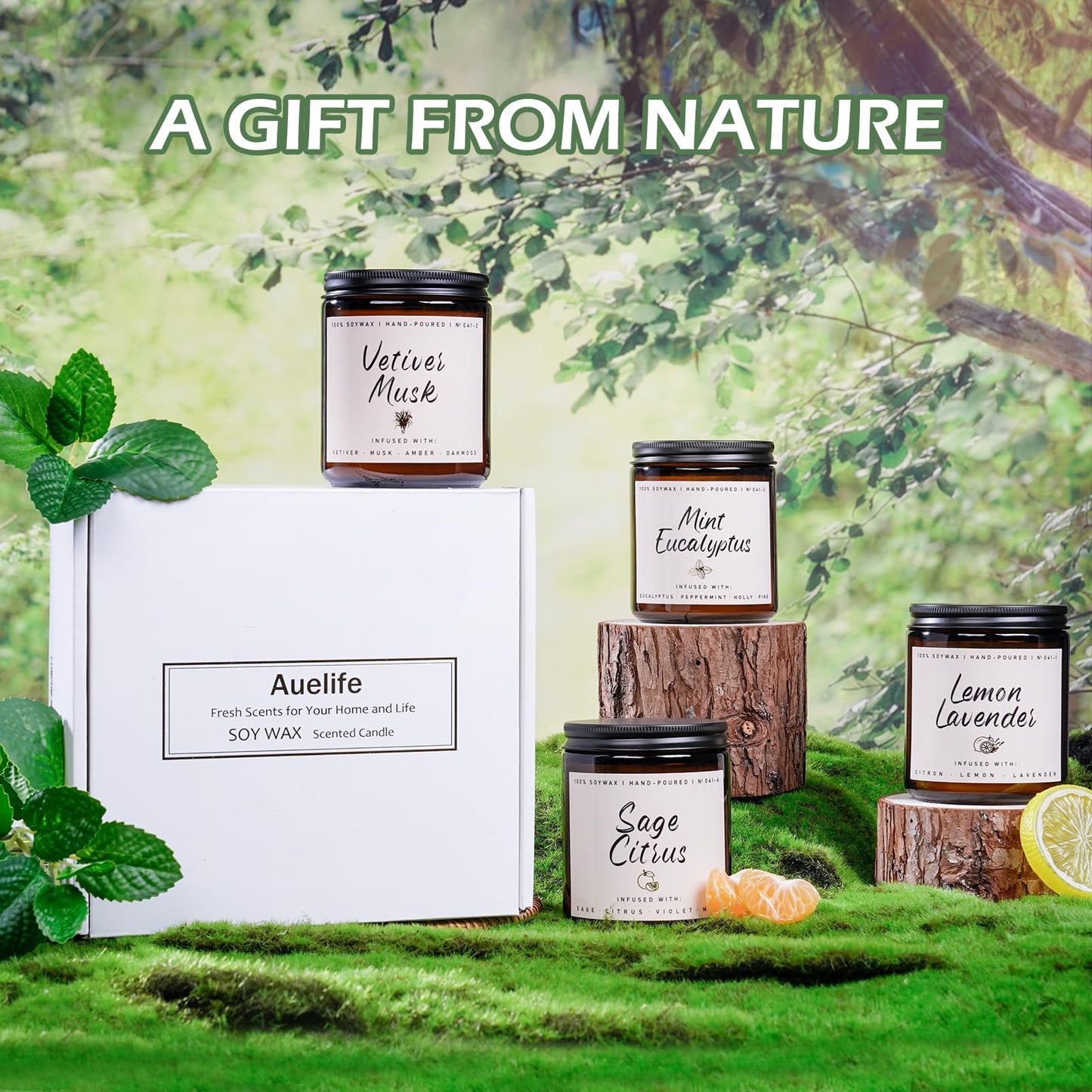 Scented Candles Set | Scented Candle for Home - 4 Pack Candle Gifts, Soy Candles for Home - Aromatherapy Gift of Mint Eucalyptus/Lemon Lavender/Sage Citrus/Vetiver Musk
