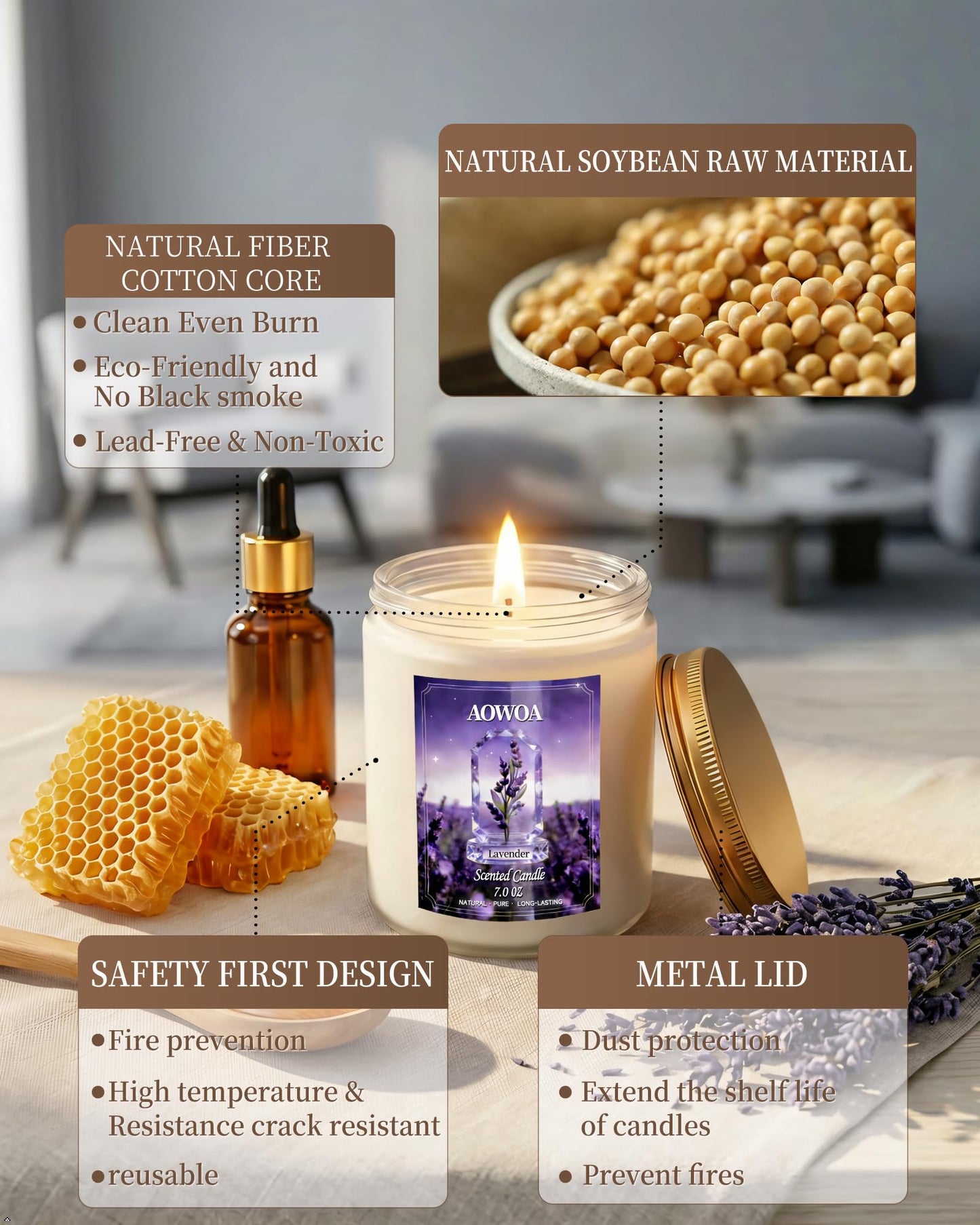 AOWOA Lavender Scented Candles for Women -Aromatherapy Candle, Natural Soy Candles for Home Scented 7oz, Long Lasting Non-Toxic Clean Burning, Mom Birthday Candles Valentines Day Gifts