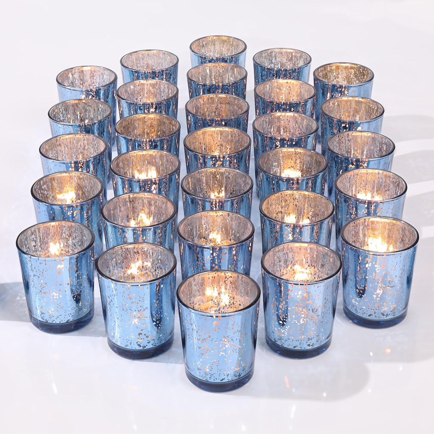 LETINE Blue Votive Candle Holders Set of 36 -Mercury Glass Candle Holders for Wedding & Baby Shower Decor - Ideal for Bridal Shower & Centerpieces for Tables