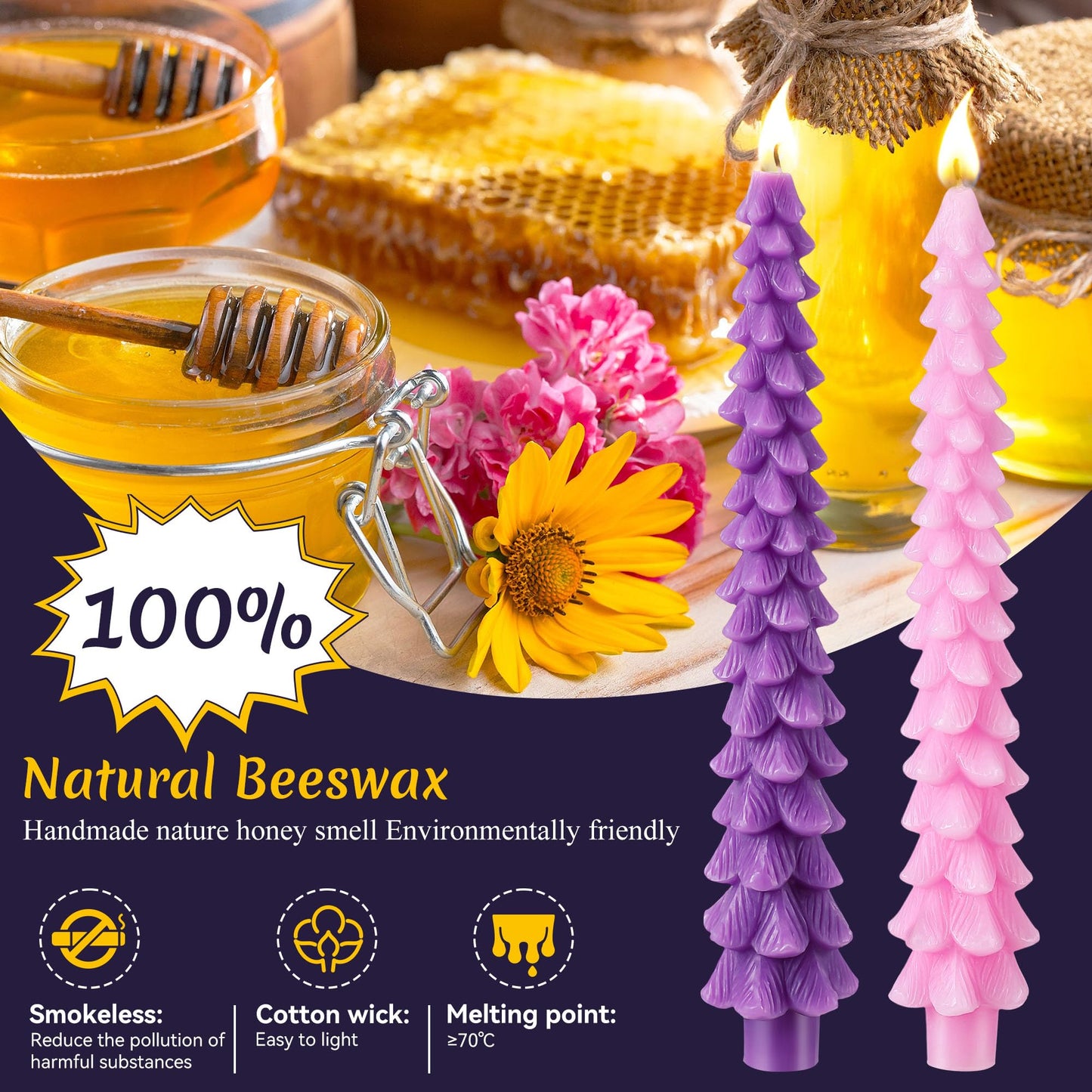 Ceoighe 4 Pcs 10 Inch Advent Candle Set, Natural Beeswax Christmas Taper Candles for Xmas Decor, Unscented Advent Candle Christmas Tree Shaped for Holiday Decoration, Party, Banquet