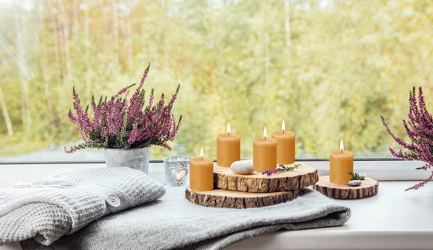 BOLSIUS 4 Pack Yellow Rustic Pillar Candles - 2.75 X 3.25 Inches - Premium European Quality - Includes Natural Plant-Based Wax - Unscented Dripless Smokeless 35 Hour Party and Wedding Candles