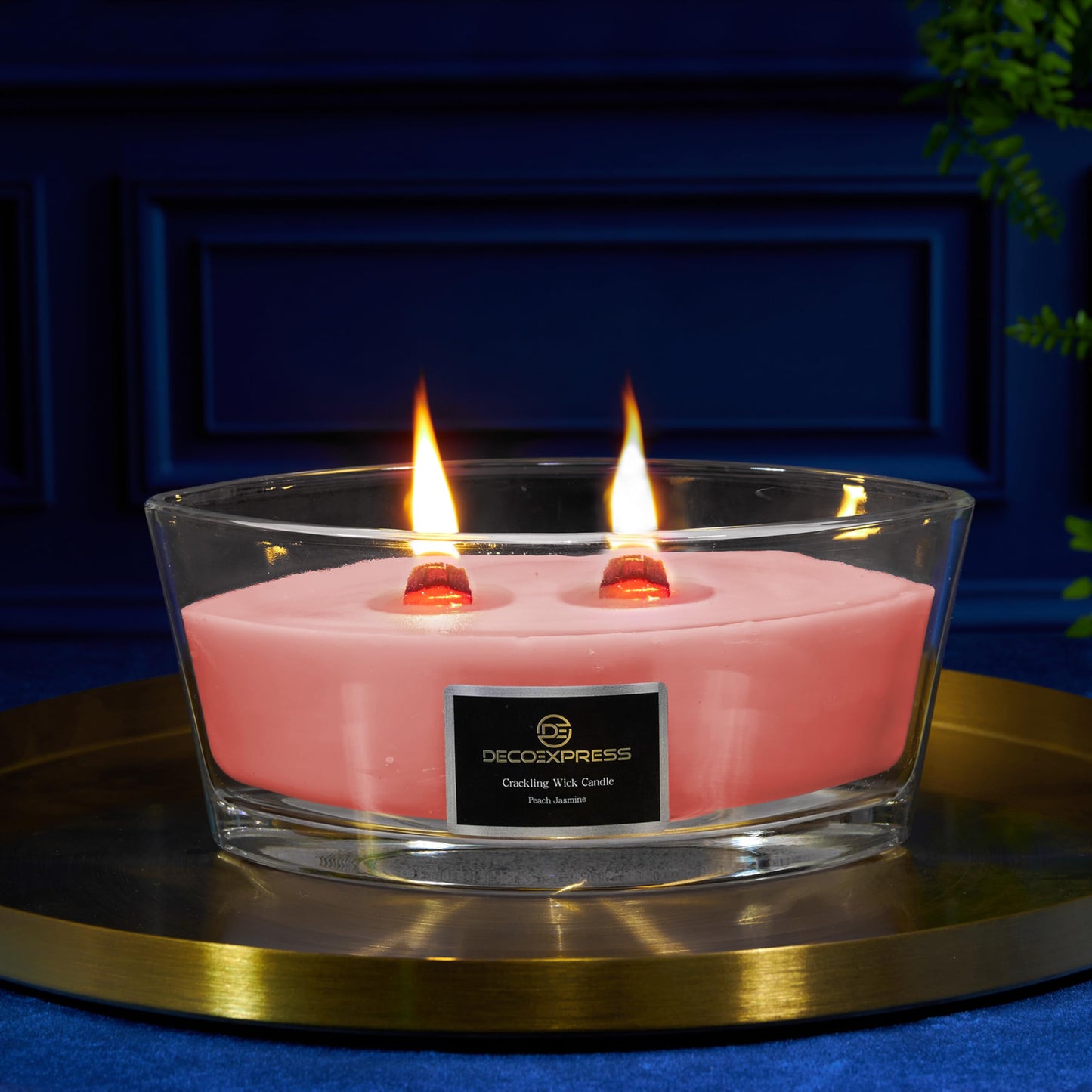 DECO EXPRESS Scented Candles, Crackle Double Wick Candles, Long 50 Hours Burn Time, Home Decor & Gift Ideas (Peach Jasmine)