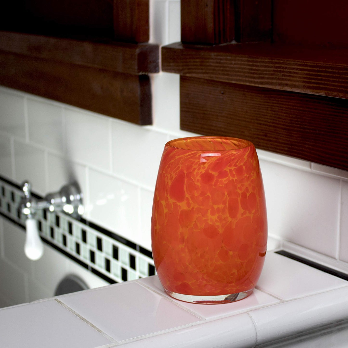 Totally Blown Glassworks Votive Candle Holder, Tea-Light, Handmade Blown Glass, Accent Vase, Centerpiece, Home Decor, Artist Dehanna Jones, Seattle, WA. (Orange Julius)
