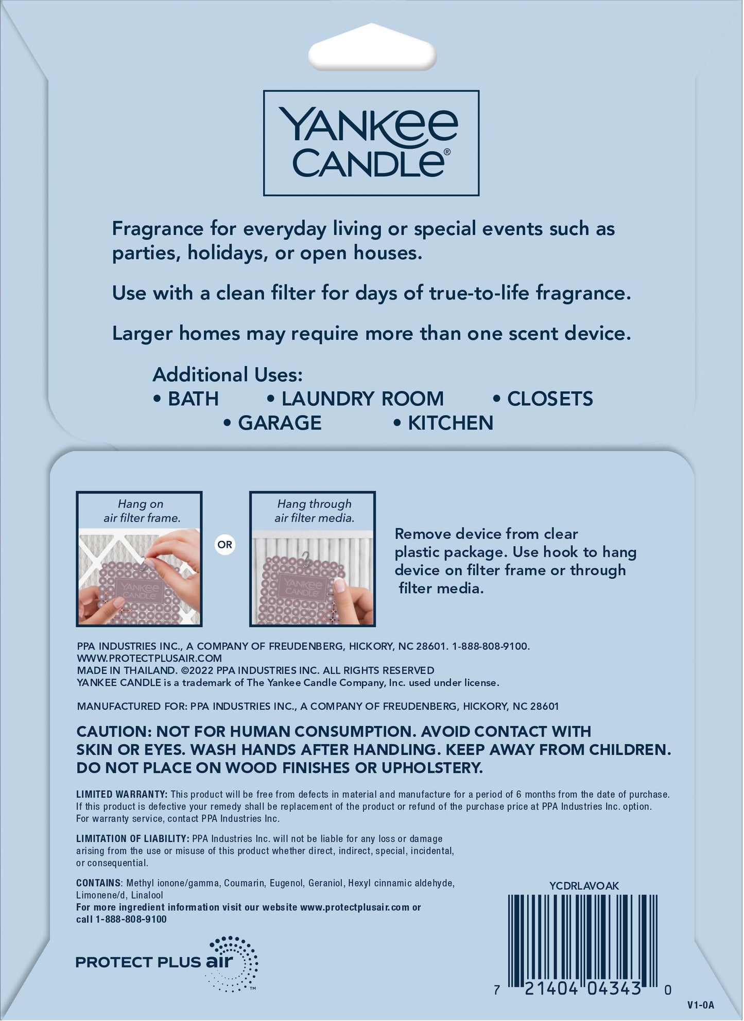 Yankee Candle Whole Home Air Freshener, Long Lasting Odor Eliminating Fragrance for Home, Continuous Room Freshener, Dried Lavender & Oak (Pack of 1)