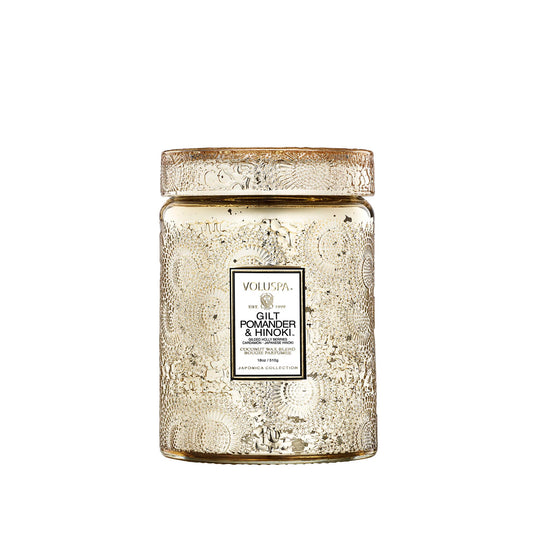Gilt Pomander Hinoki, Large Candle Jar, 18 oz, 100 Hour Burn Time, Coconut Wax for Clean Burning, Handcrafted in the USA