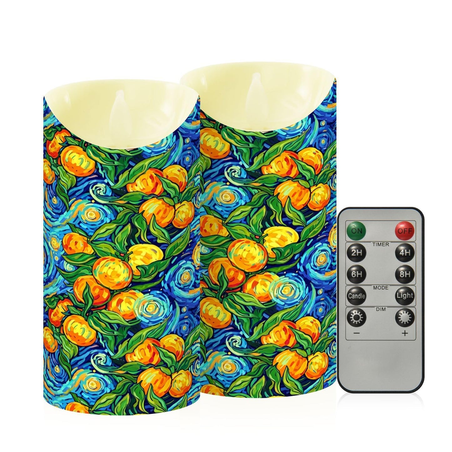 Gravopti Oil Painting 2 Pack Flameless LED Pillar Candles with Remote & Timer, Battery Operated, Flickering Wax Candle for Wedding, Romantic Home & Party Decor