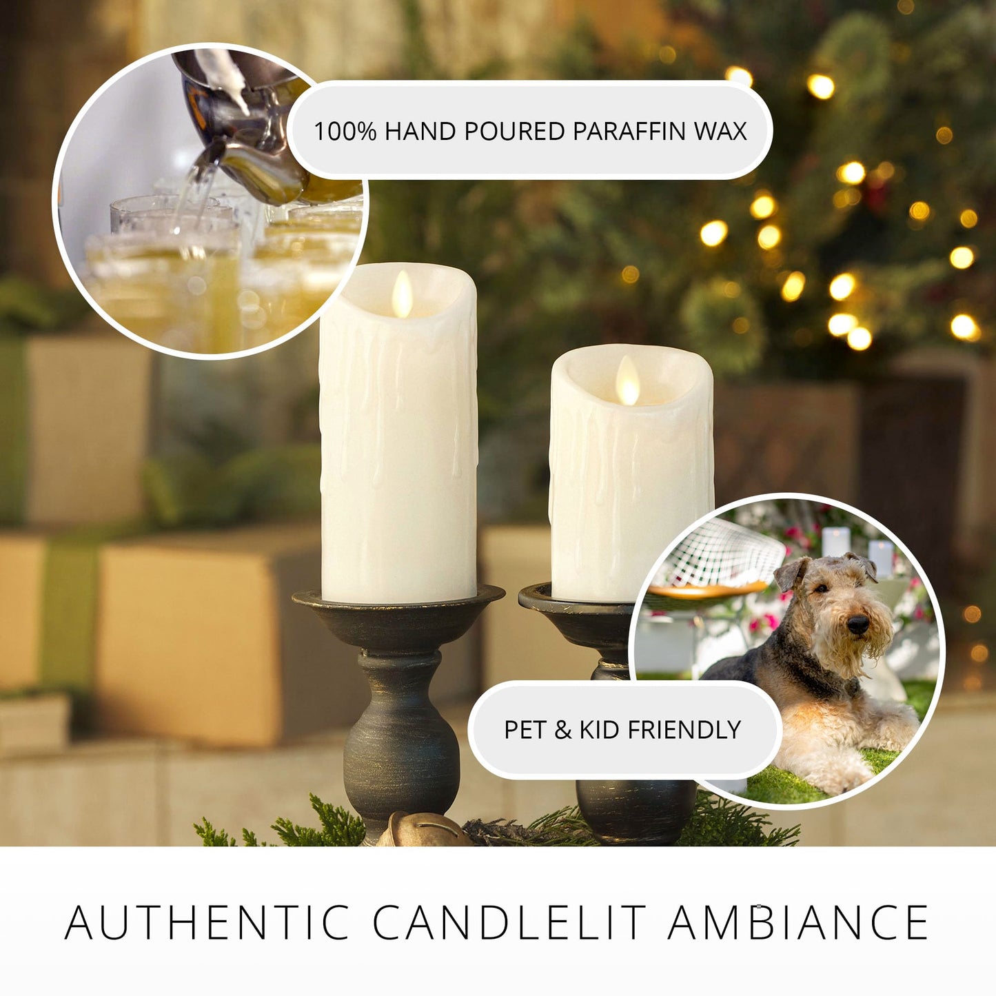 Luminara Wax Drip Flameless LED Candle, White 3" x 4.5", Timer Function, Real Wax Pillar, Battery Operated Unscented Safe, Long-Lasting