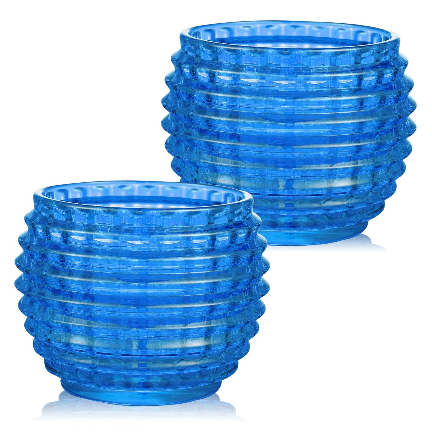TkoYuHm 2 Pack Blue Glass Votive Candle Holders for Home Decor Round Bubble Tea Light Holder for Valentine’s Day Table Centerpiece Wedding