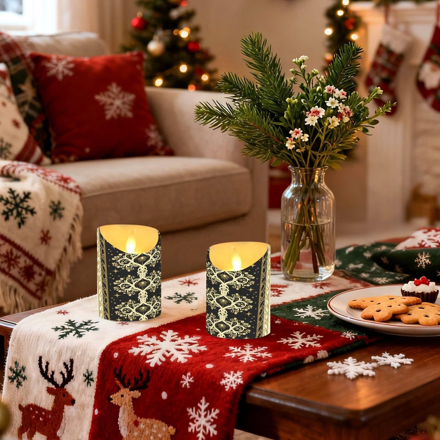 Gravopti Occult Baroque 2 Pack Flameless LED Pillar Candles with Remote & Timer, Battery Operated, Flickering Wax Candle for Wedding, Romantic Home & Party Decor
