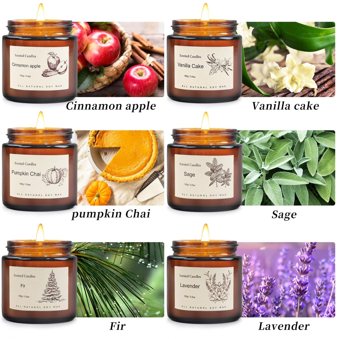 6-Pack Jar Scented Candles for Home Scented - Home Decorative Candles Gift Set, 3.5oz Soy Wax Candles for Living Room, Bathroom, Kitchen, Housewarming Gifts & Birthday Presents