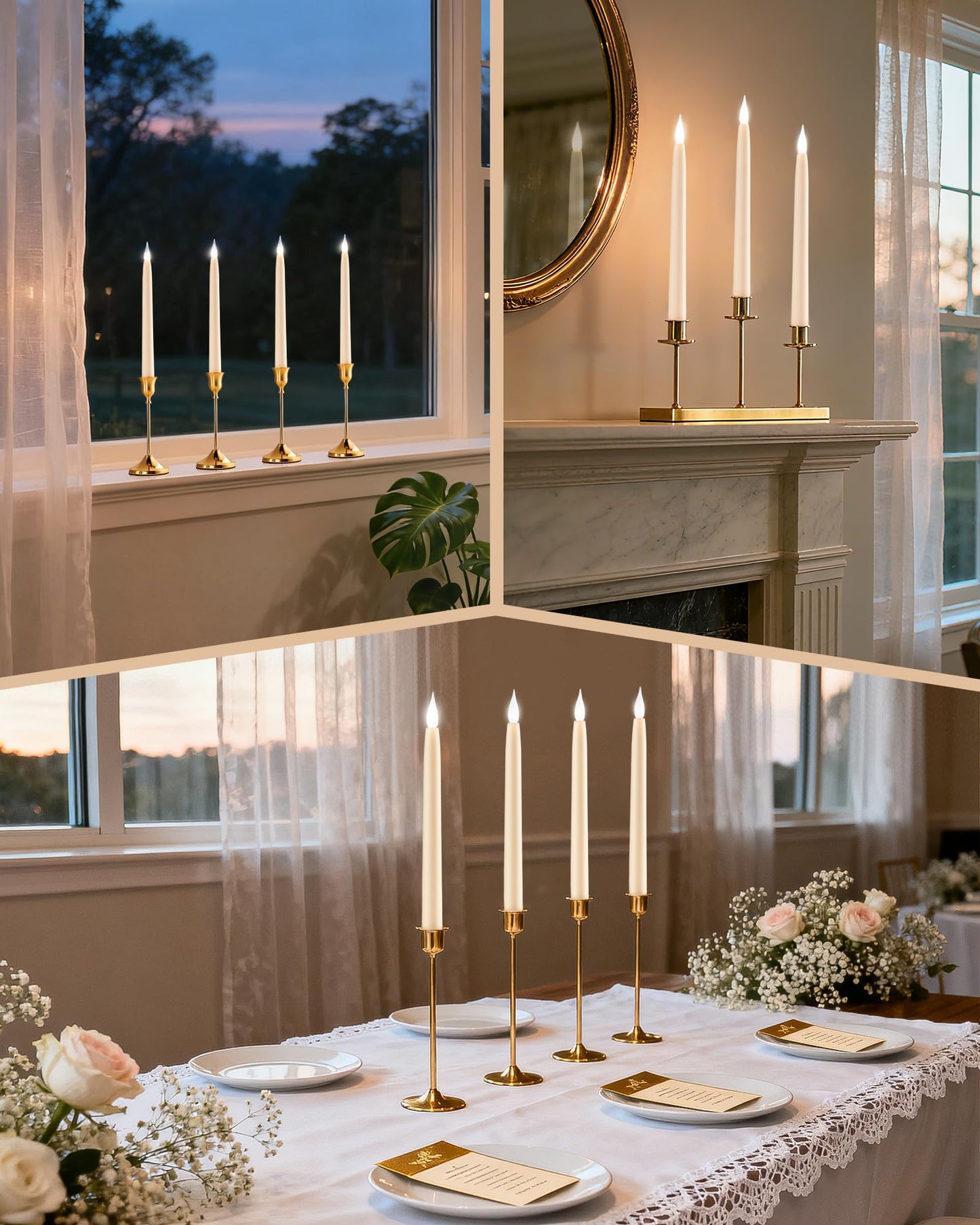 SURAIELEC 10.5'' Flameless Ivory Taper Candles, Battery Operated Candle with Remote, Timer, Dimmer, 5000K Cool Clear White, Realistic LED Candle for Party, Halloween & Christmas Decoration, 6 Pack
