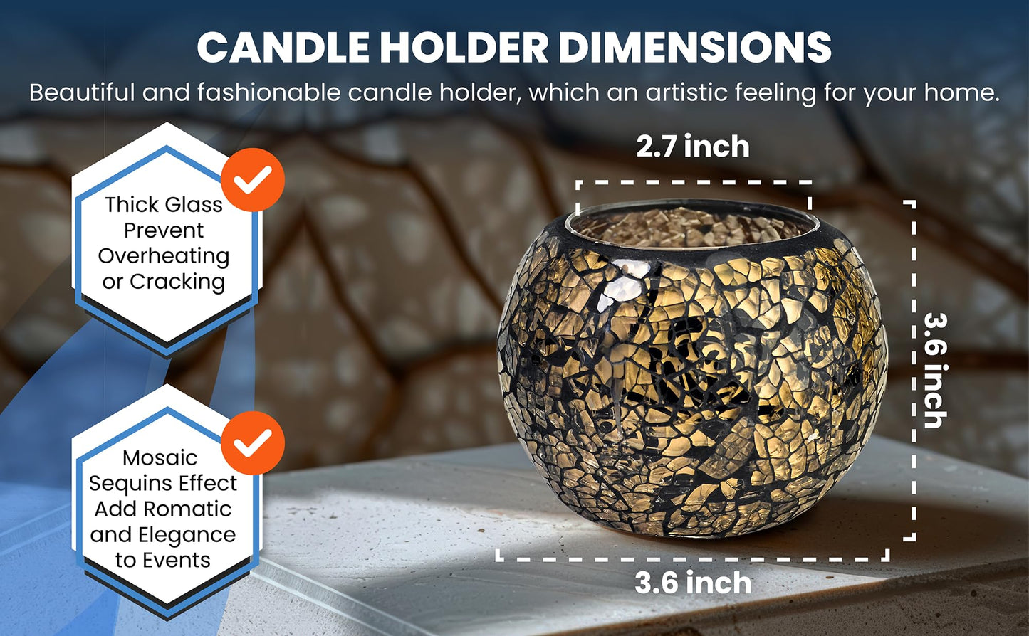 ELEGANTZ Tealight Candle Holder Centerpiece Table Decorations Luxury Mosaic Glass Candle Holder Dining Table Centerpiece Decor Elegant and Modern Tea Lights - Set of 2