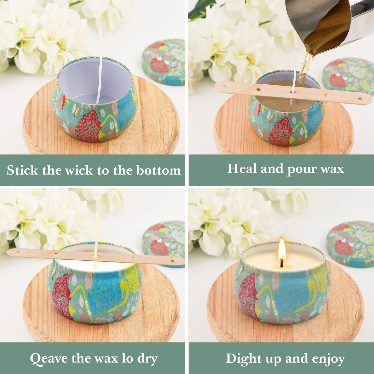 24 Pack Candle Tins 4 oz, Empty Candle Jars with Flower Patterns Round Metal Candle Containers with Lids for Making Candles, Mother's Day Handmade Gifts, Arts & Crafts, Storage, Candle Supplies